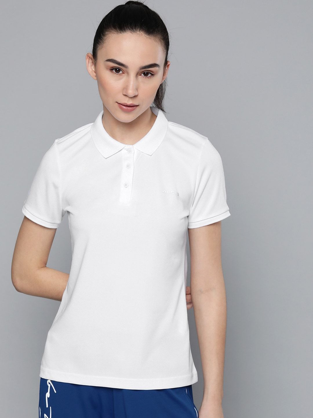 Alcis Women White Solid Polo Collar T-shirt Price in India