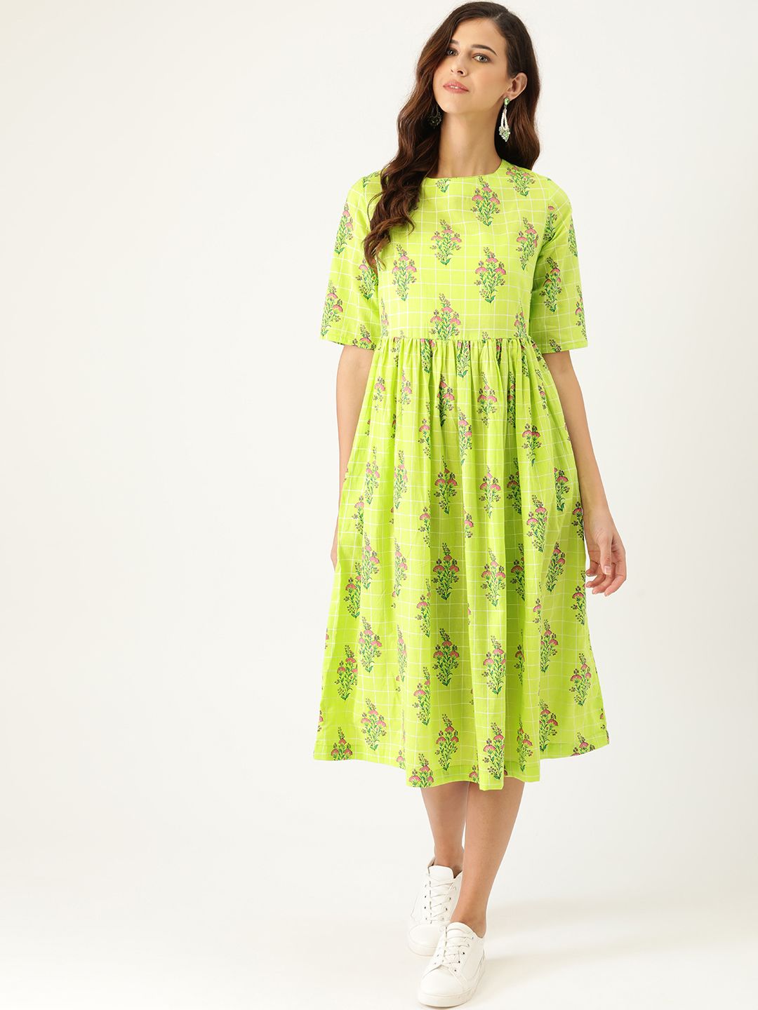 Sangria Green Ethnic Motifs Ethnic A-Line Midi Dress