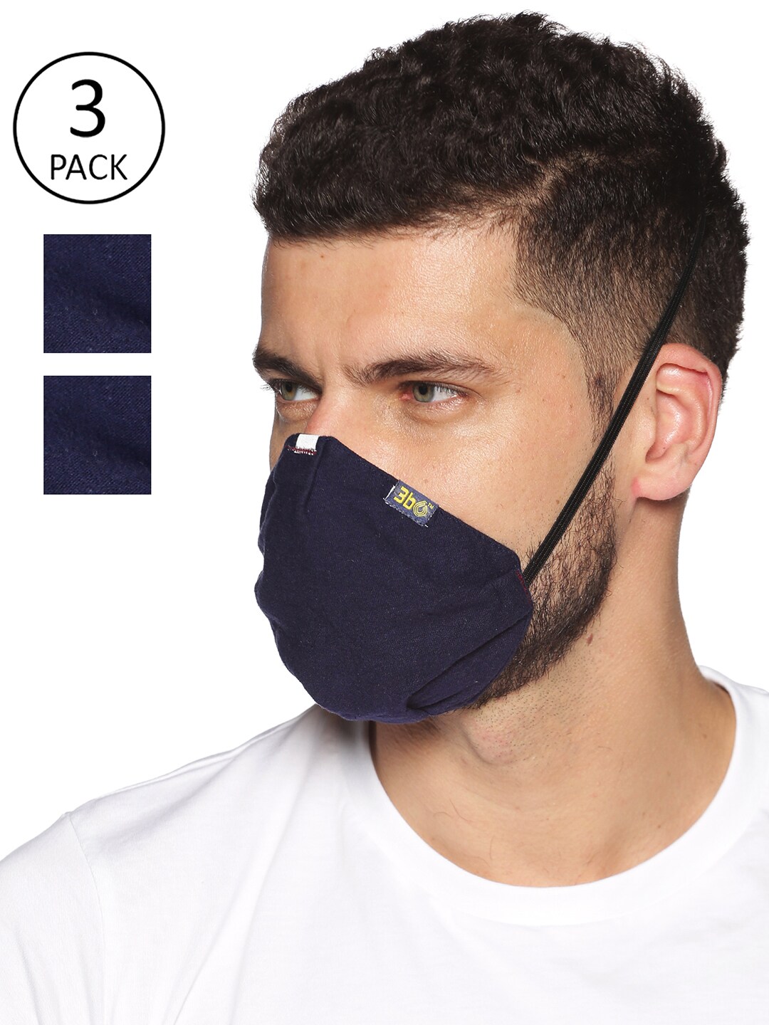 3BO Men Pack of 3 Assorted 3-Ply Deltoid Reusable Protective Outdoor Face Masks Price in India