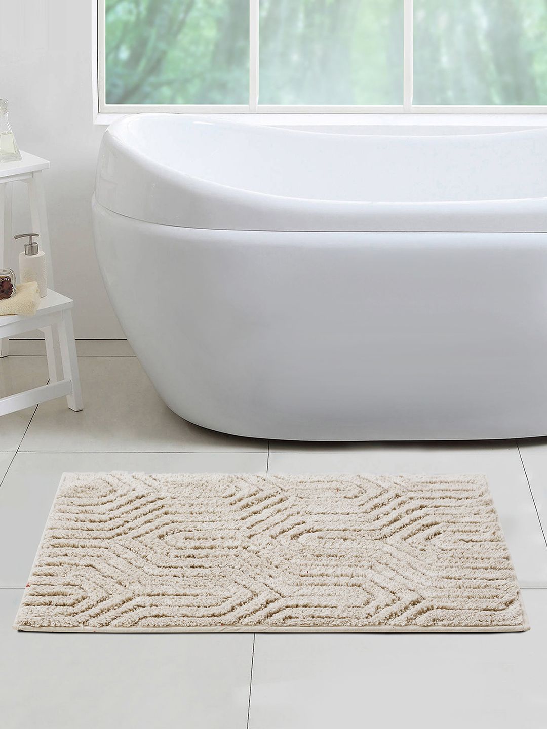 OBSESSIONS Off-White Self-Design Rectangular Bath Rug Price in India