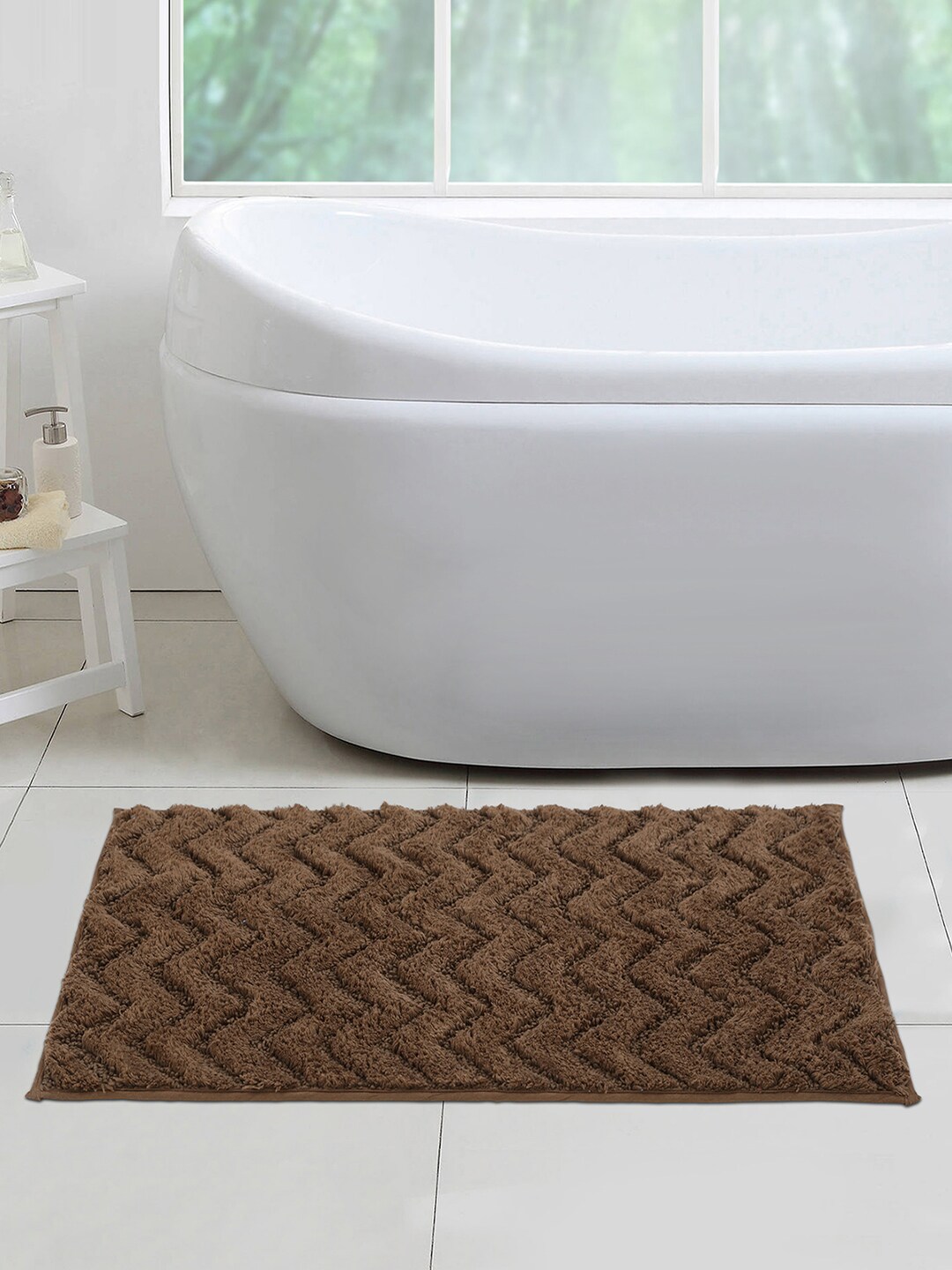 OBSESSIONS Coffee Brown Solid Rectangular Bath Rug Price in India