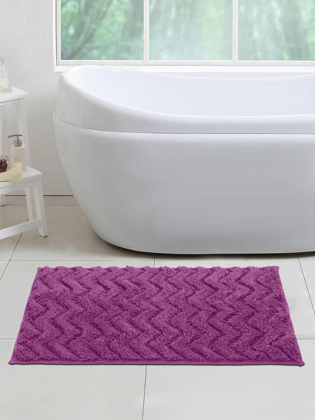 OBSESSIONS Purple Self-Design Rectangular Bathmat Price in India