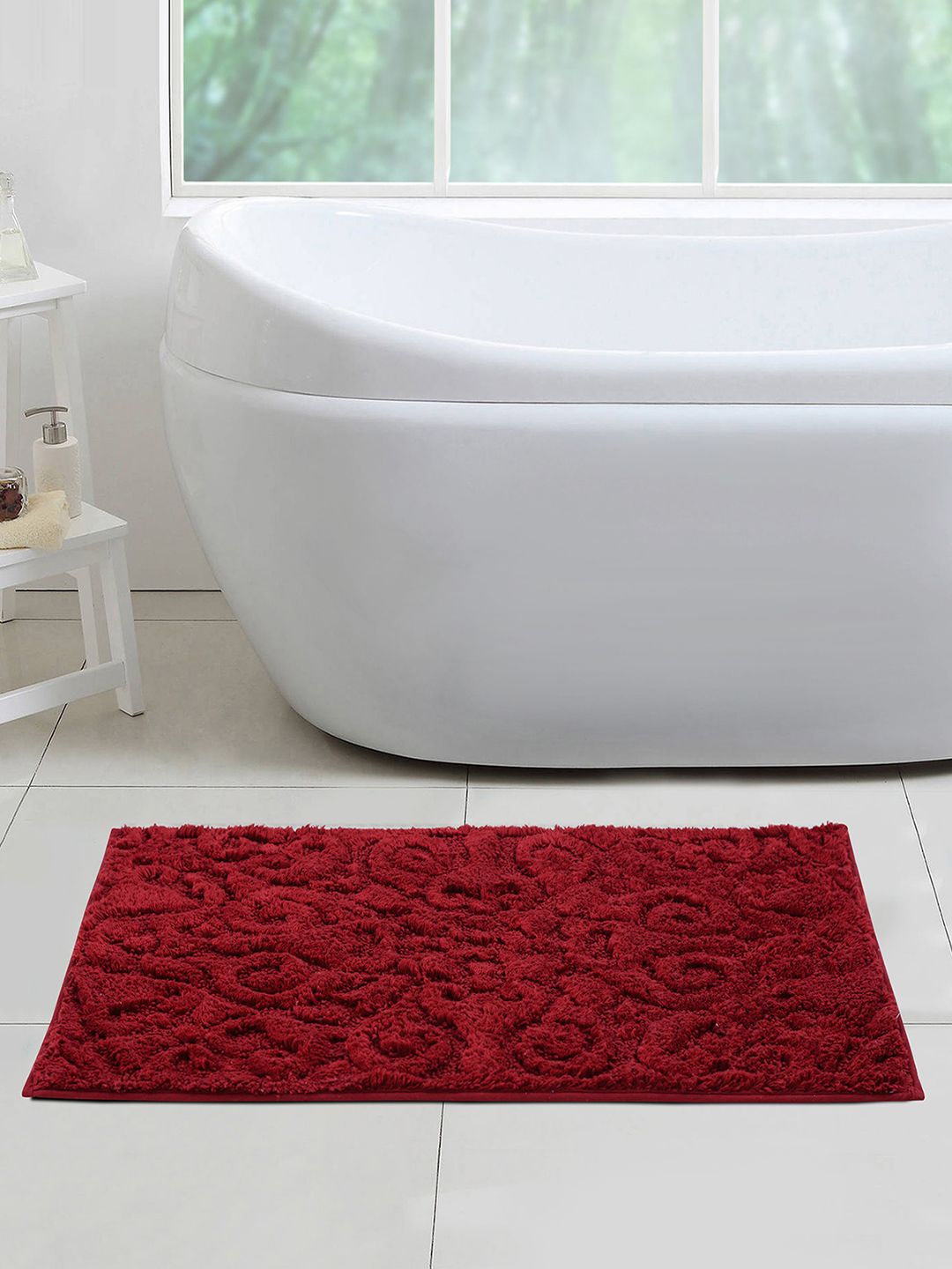 OBSESSIONS Maroon Self-Design Rectangular Bath Rug