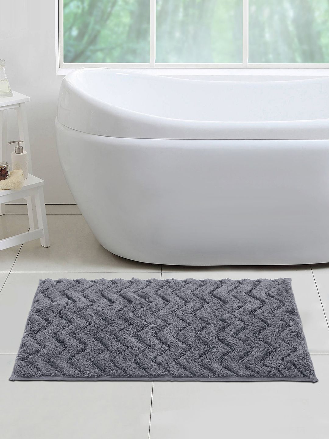 OBSESSIONS Grey Textured Rectangular Bath Rug Price in India