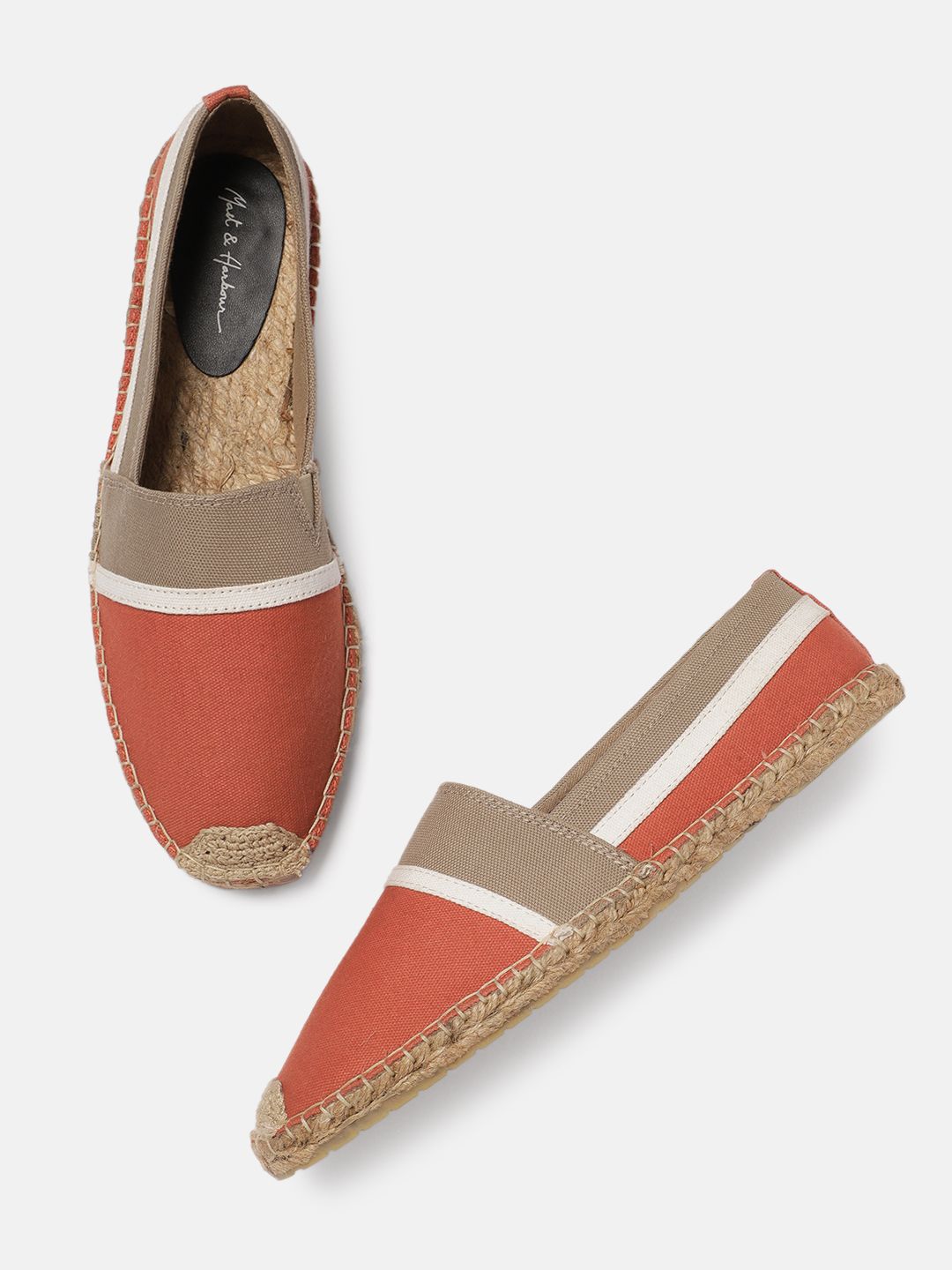 Mast & Harbour Men Rust Orange & Beige Colourblocked Espadrilles