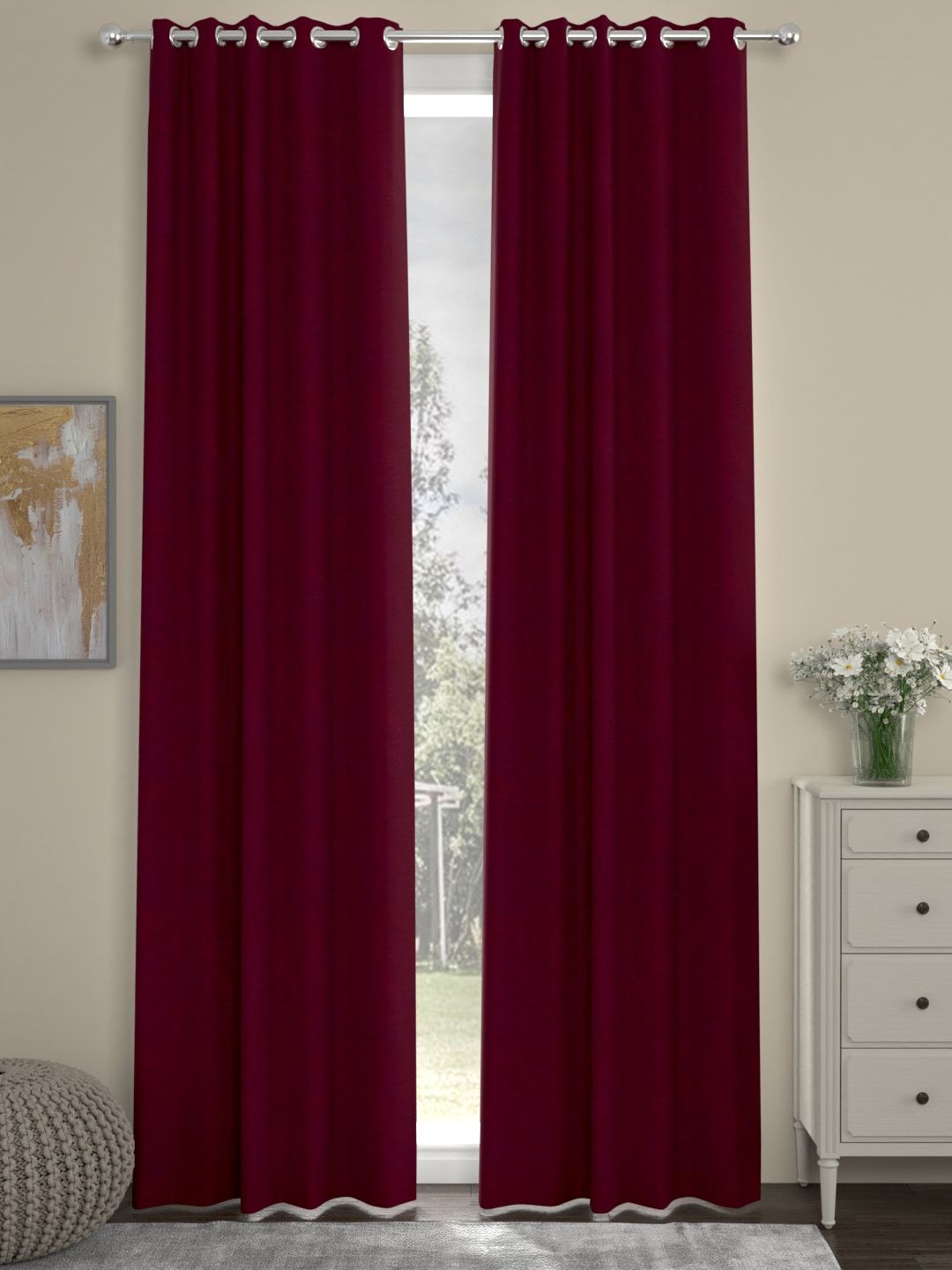 ROSARA HOME Maroon Solid Single Door Curtain Price in India