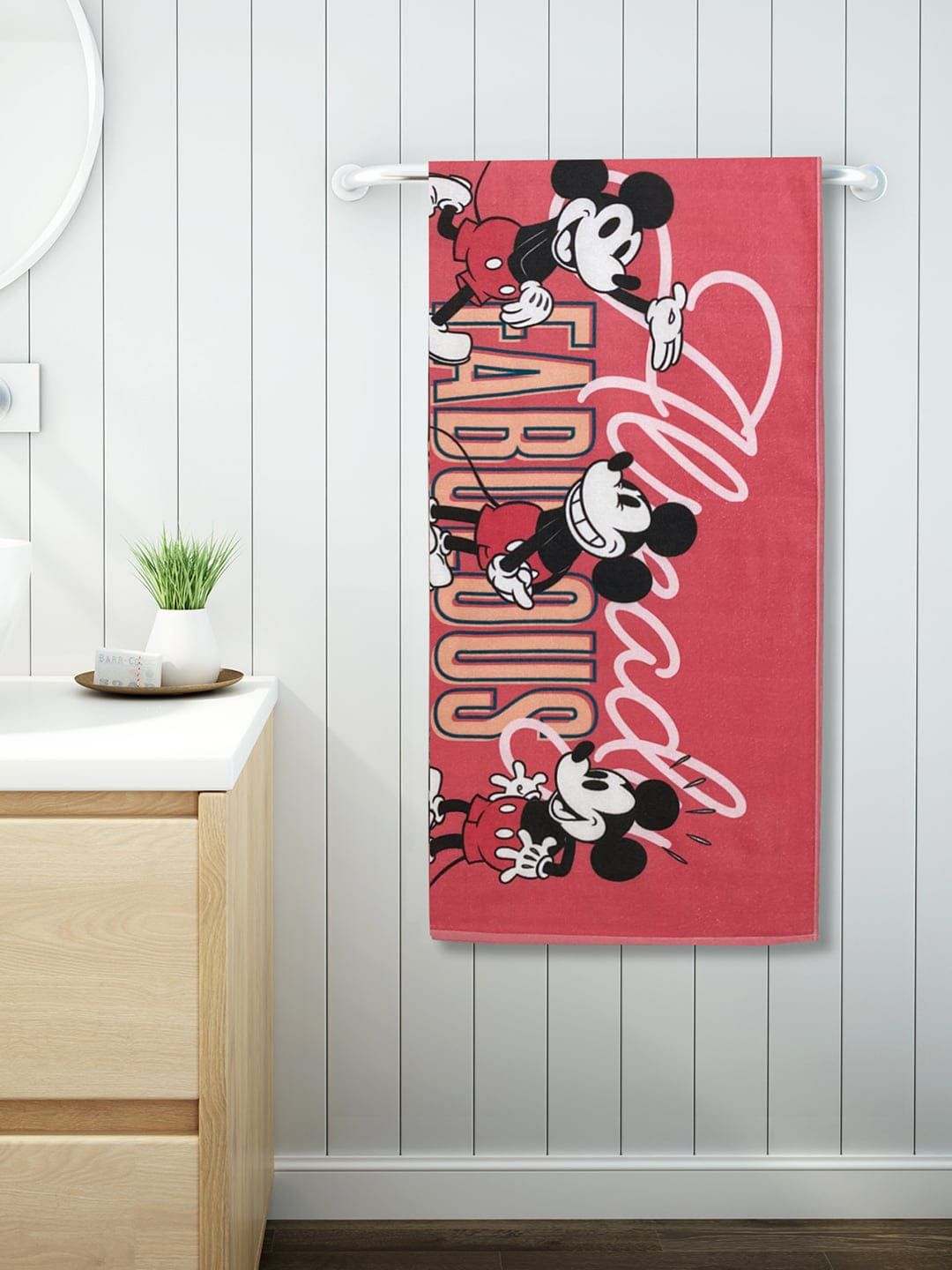 SPACES Kids Red & White Disney Mickey Digital Printed 380 GSM Bath Towel Price in India