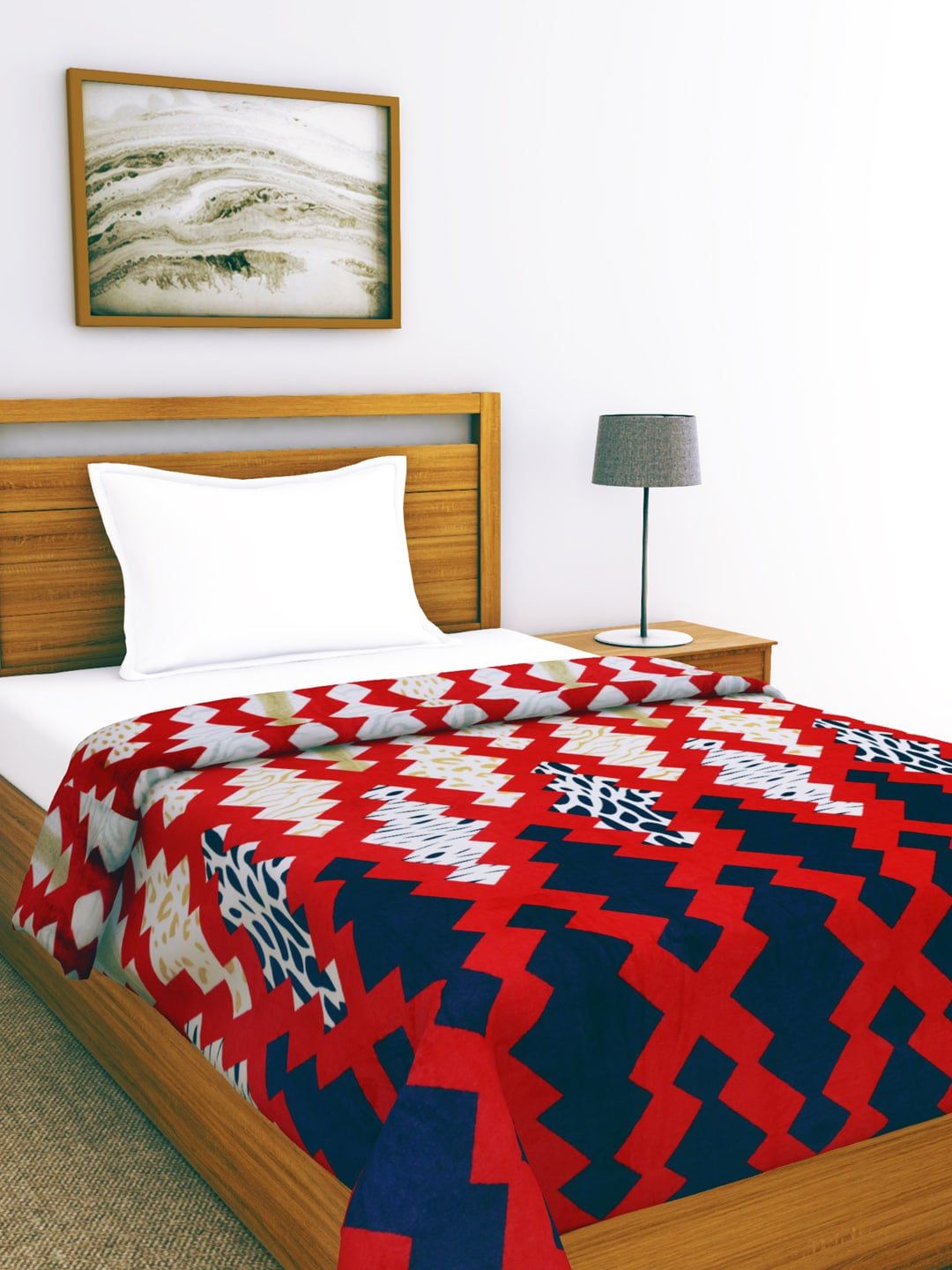 BIANCA Red & Navy Blue Abstract AC Room 300 GSM Double Bed Blanket Price in India