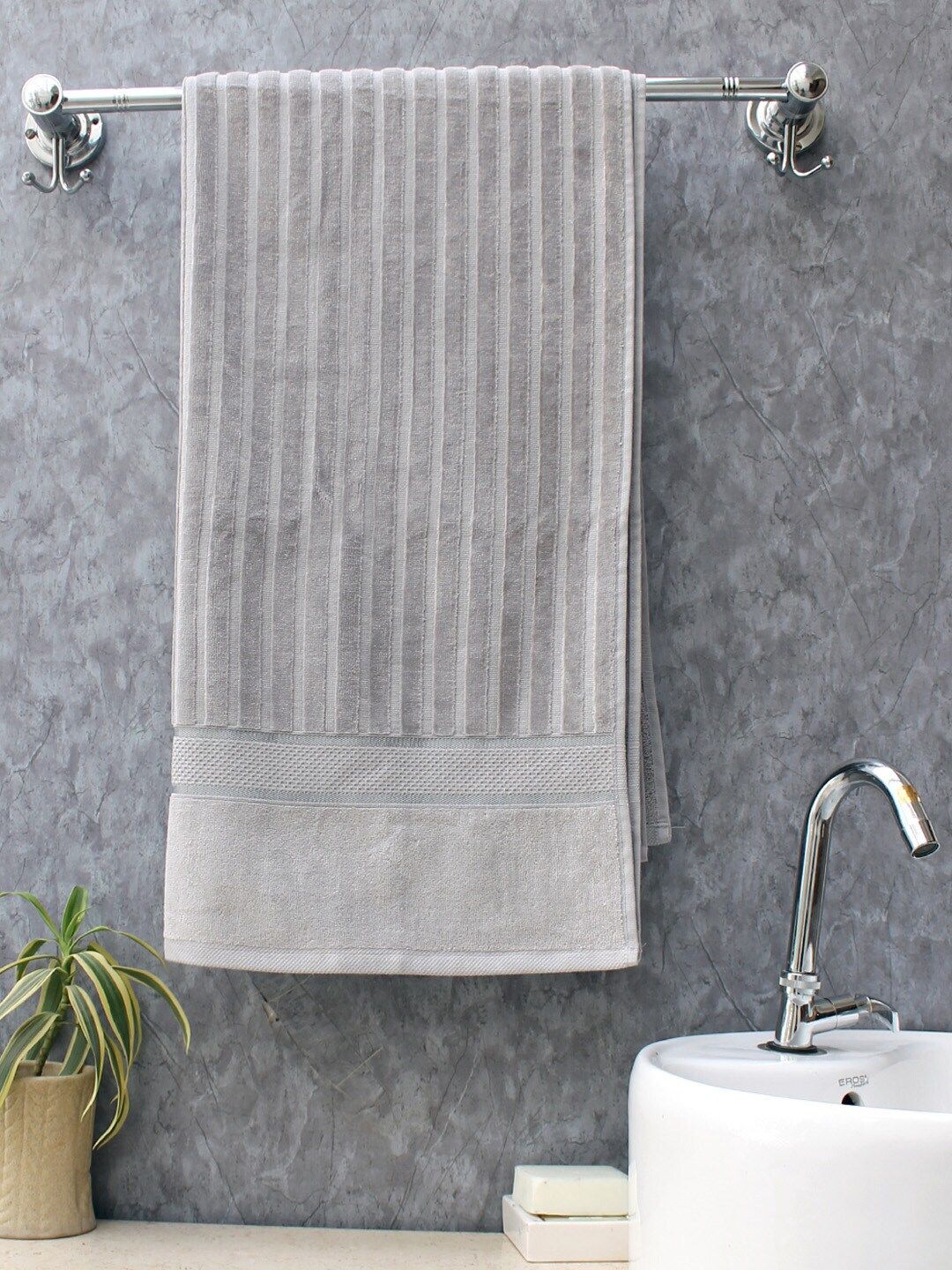 AVI Living Grey Striped 580 GSM Bath Towel Price in India