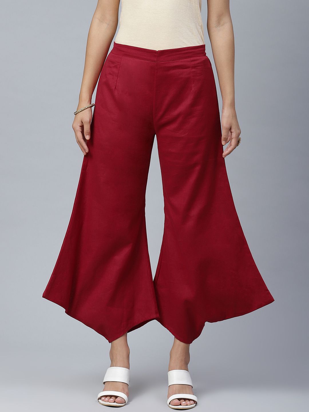 PINKSKY Women Maroon Solid Wide Leg Palazzos Price in India