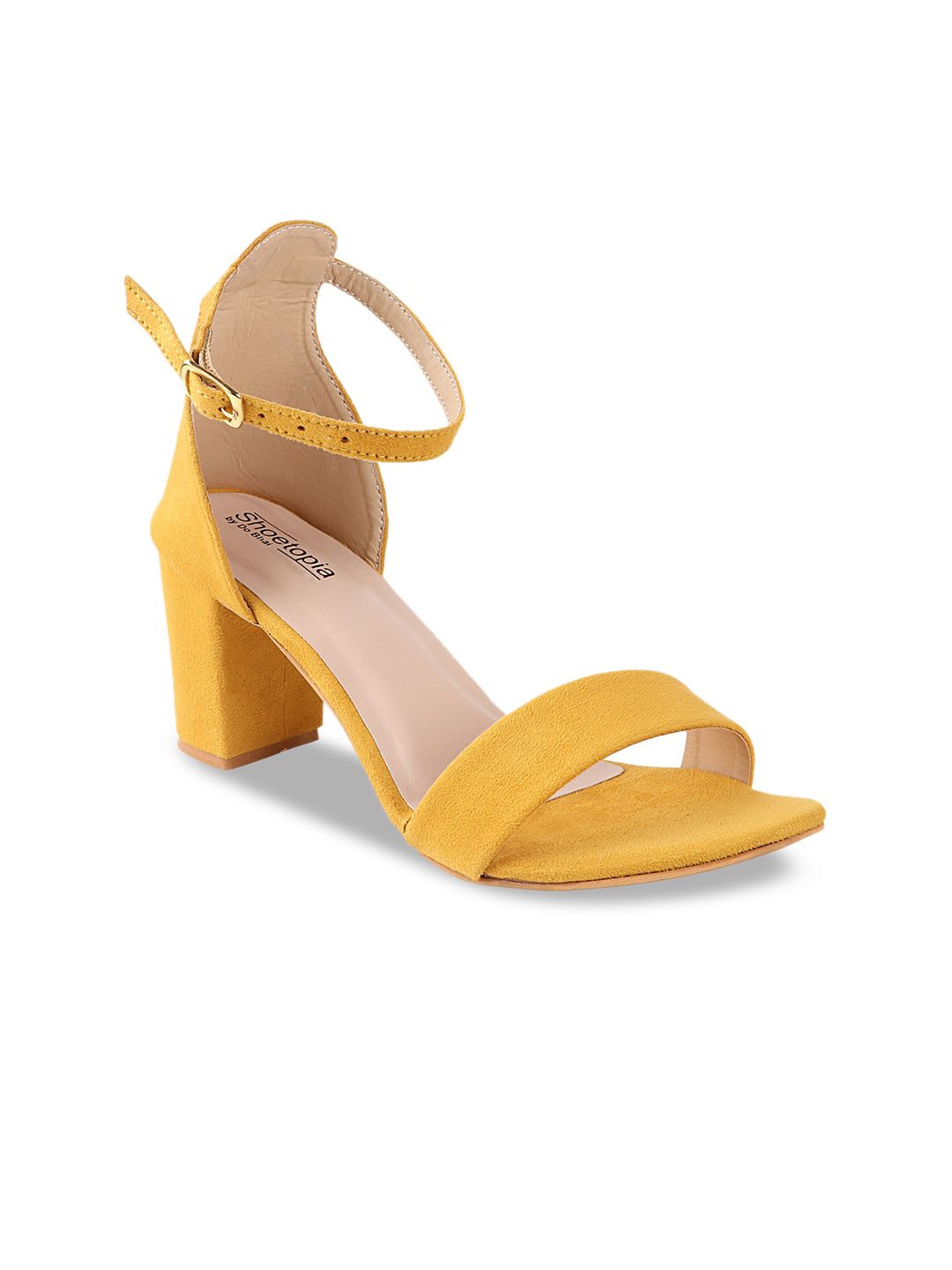 Shoetopia Women Mustard Yellow Suede Solid Heels Price in India