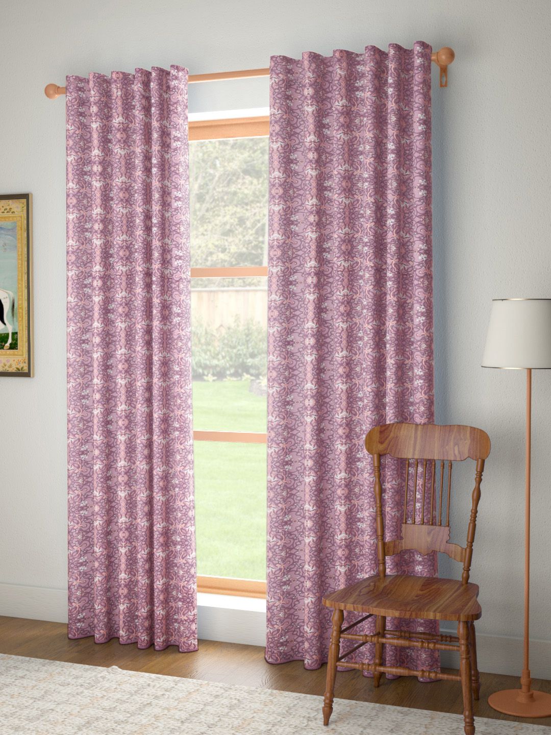House of Pataudi Purple & Pink Cotton Flax Ethnic Motifs Print Door Curtain Price in India