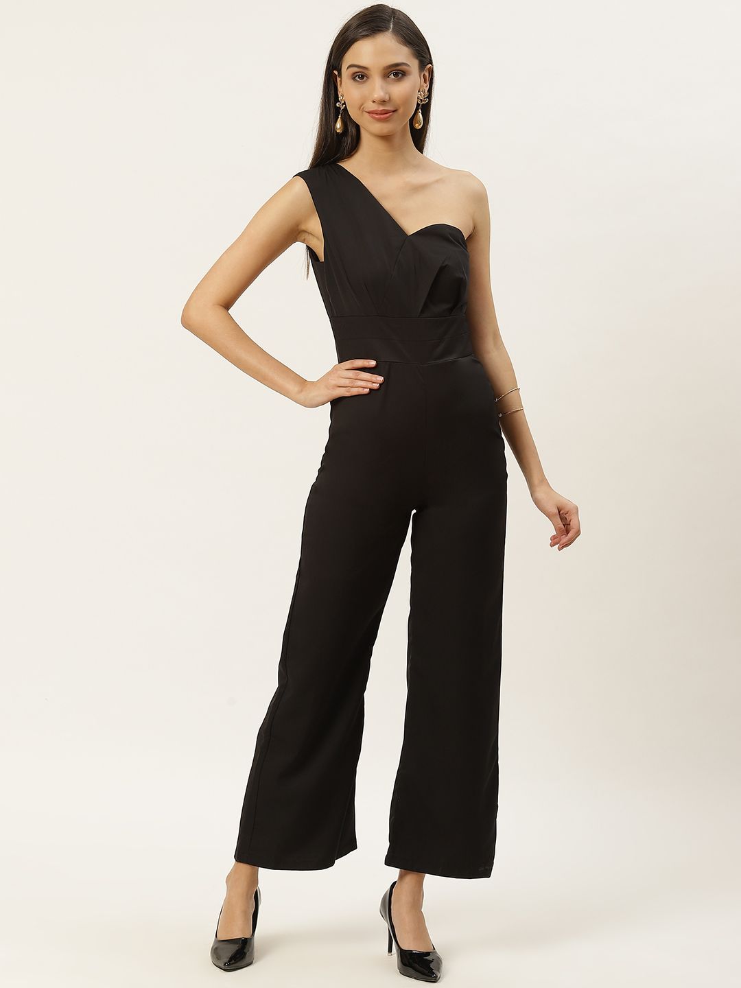 DODO & MOA Women Black Solid One Shoulder Basic Jumpsuit Price in India