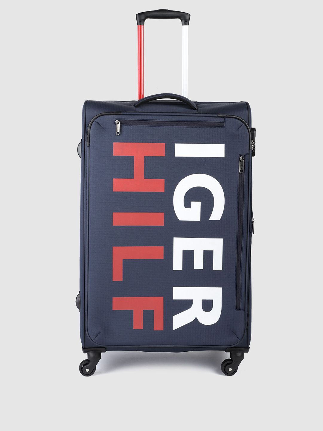 Tommy Hilfiger Navy Blue & Red Brand Logo Printed Trolley Bag - 109 Litres Price in India