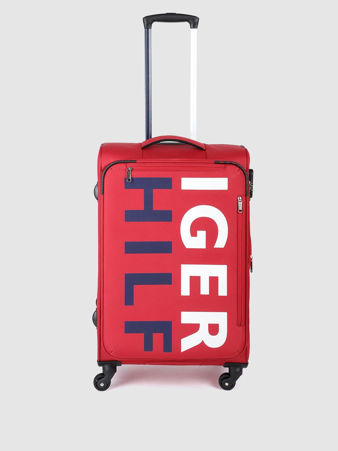 Tommy Hilfiger Red & White Soft 4 Wheels 360-Degree Rotation Medium Trolley Bag Price in India