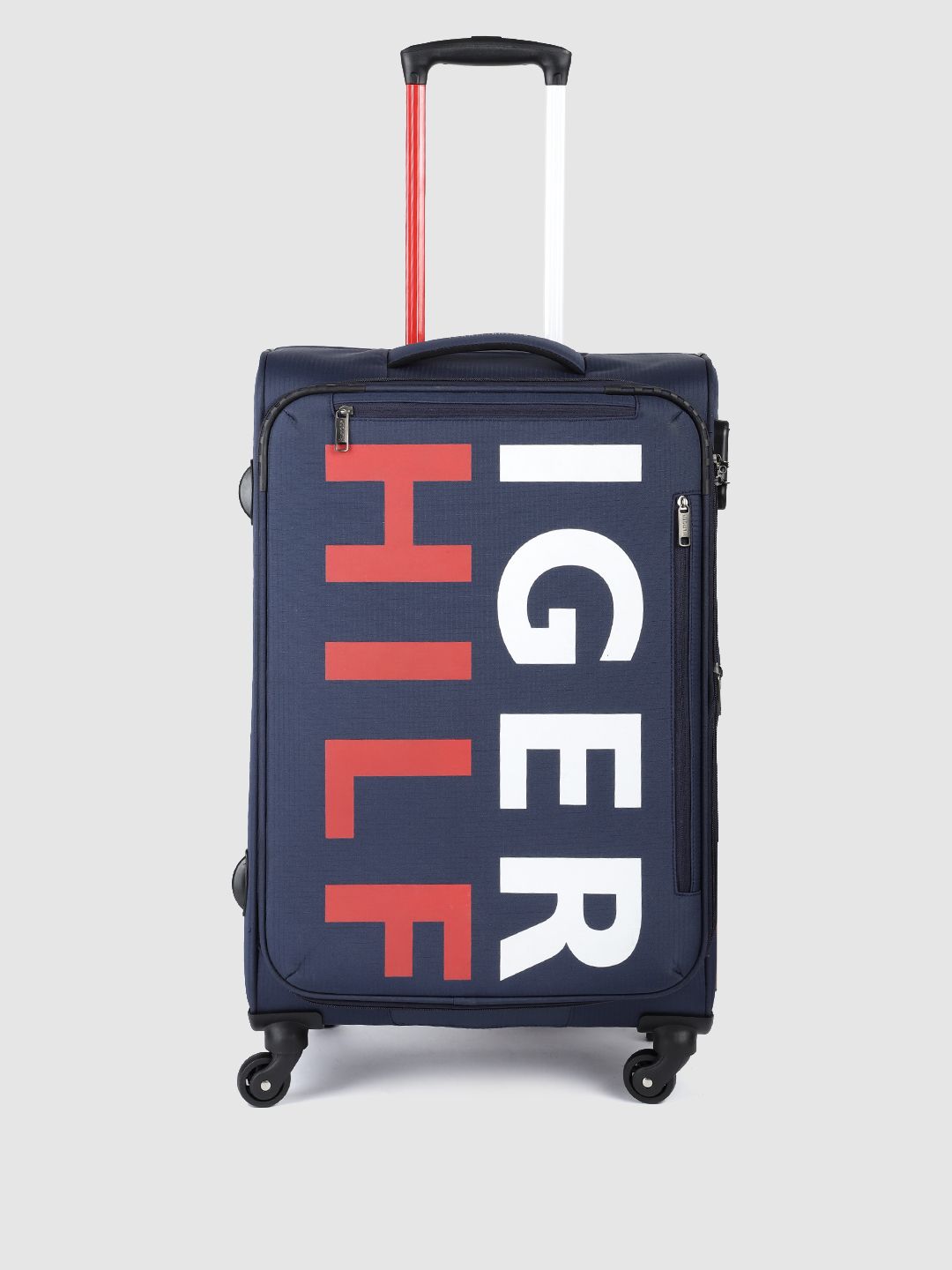 Tommy Hilfiger Unisex Navy Blue & Red Brand Logo Print Medium Trolley Bag  - 76.6 Litres Price in India