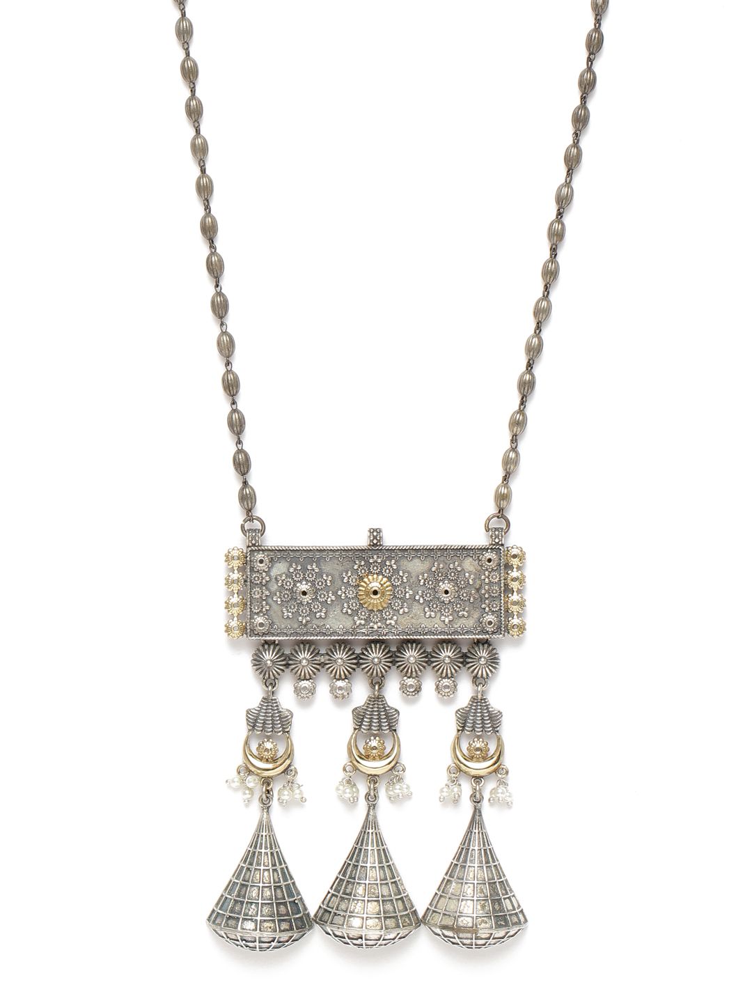 Peora Oxidised Silver-Plated Statement Afghan Necklace Price in India