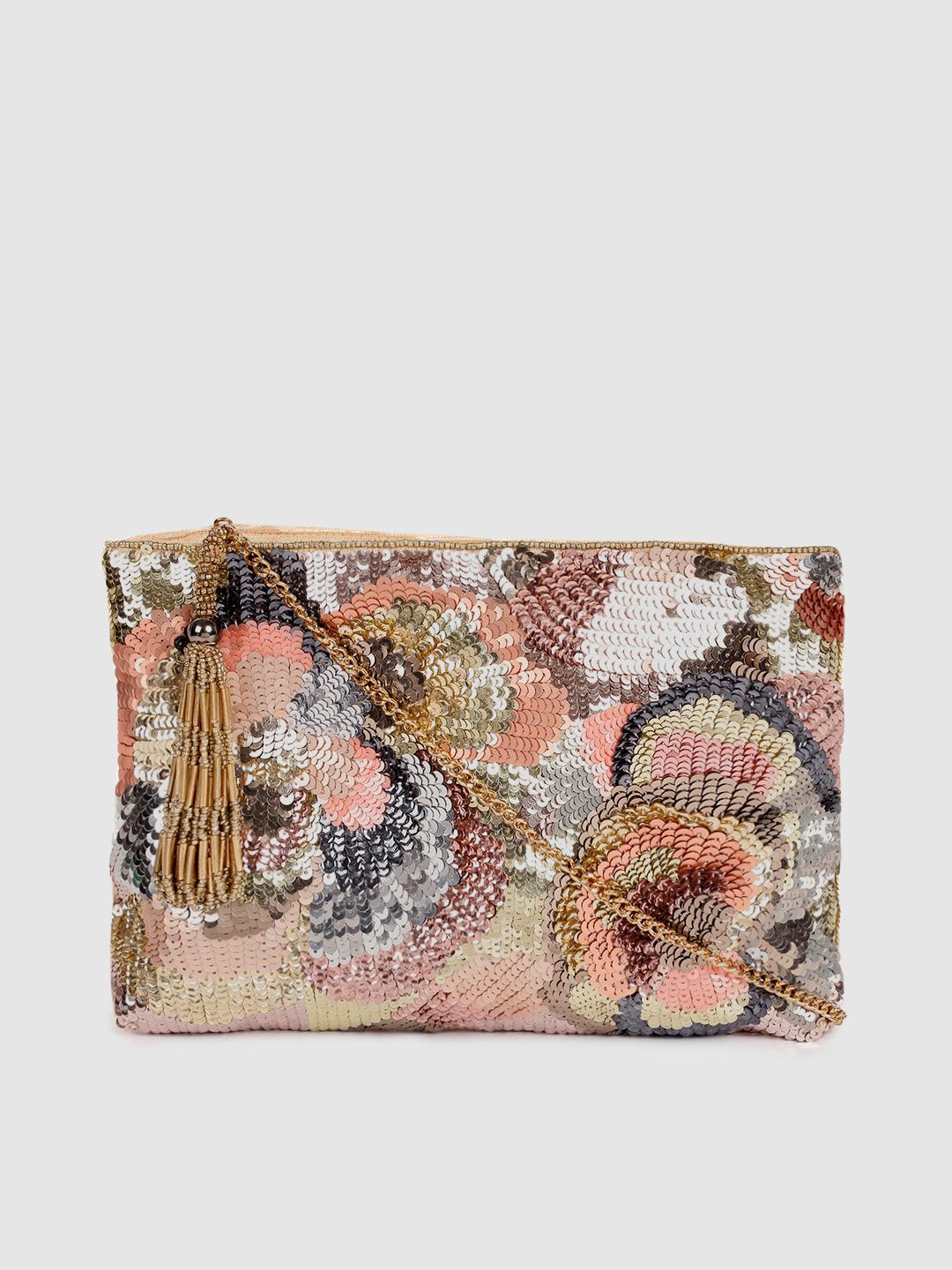 Accessorize Peach-Coloured & Grey Sequined SERAPHINA Sling Bag Price in India