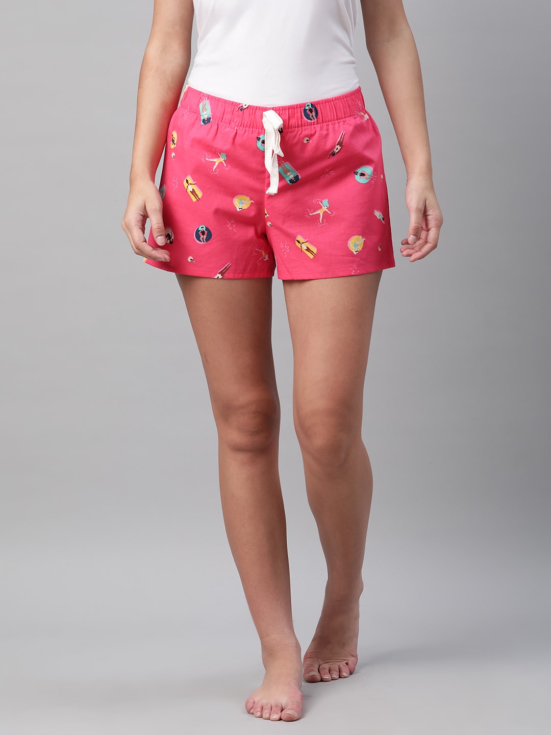 Marks & Spencer Women Pink & Yellow Printed Lounge Shorts Price in India