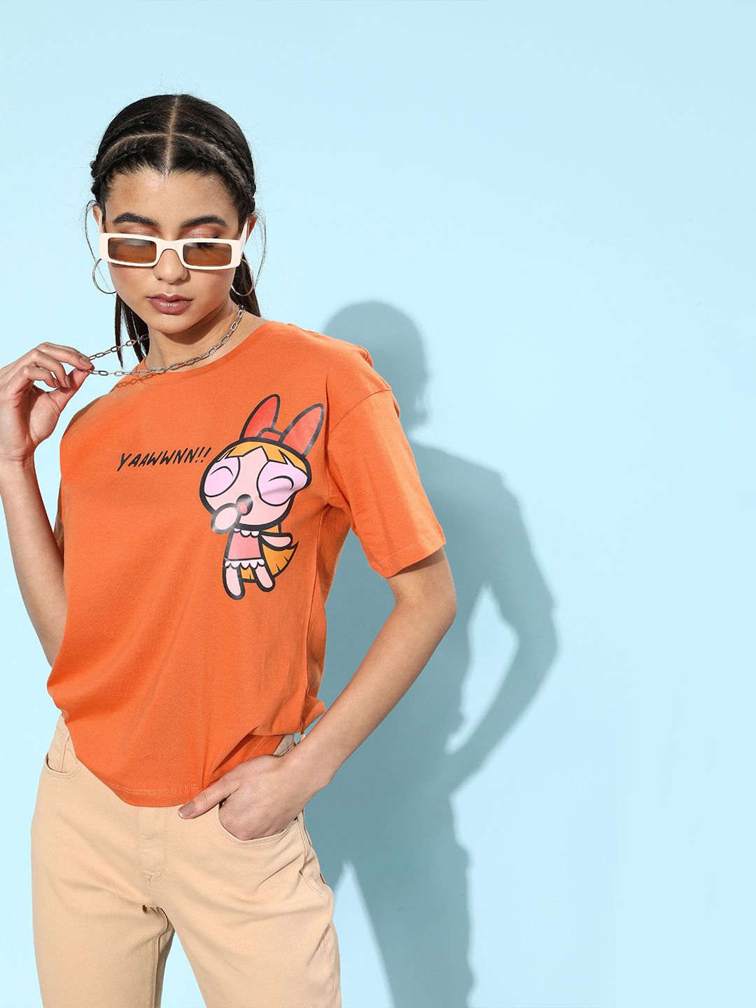 Powerpuff Girls by Dressberry Women Bright Orange Conversational Printed Lounge Tshirt Price in India