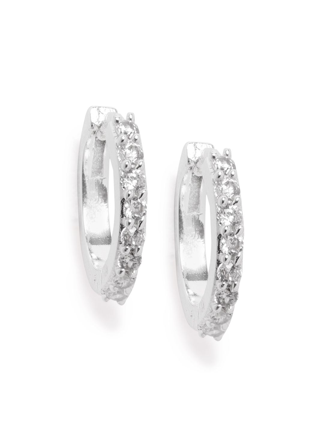 Forever New Sterling Silver-Plated CZ Studded Circular Hypoallergenic Huggie Hoop Earrings Price in India