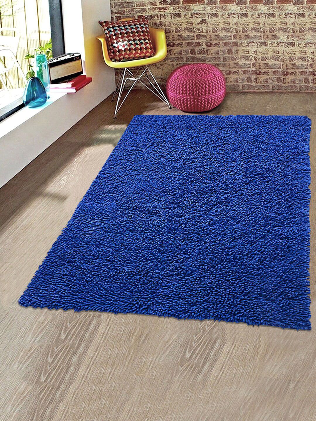 Saral Home Blue Solid Shaggy Anti-Skid Carpet Price in India
