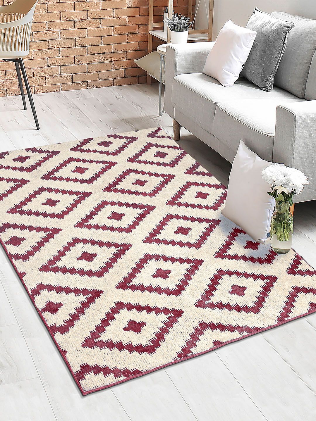 Saral Home Saral Home Maroon & Beige Geometric Anti-Skid Carpet