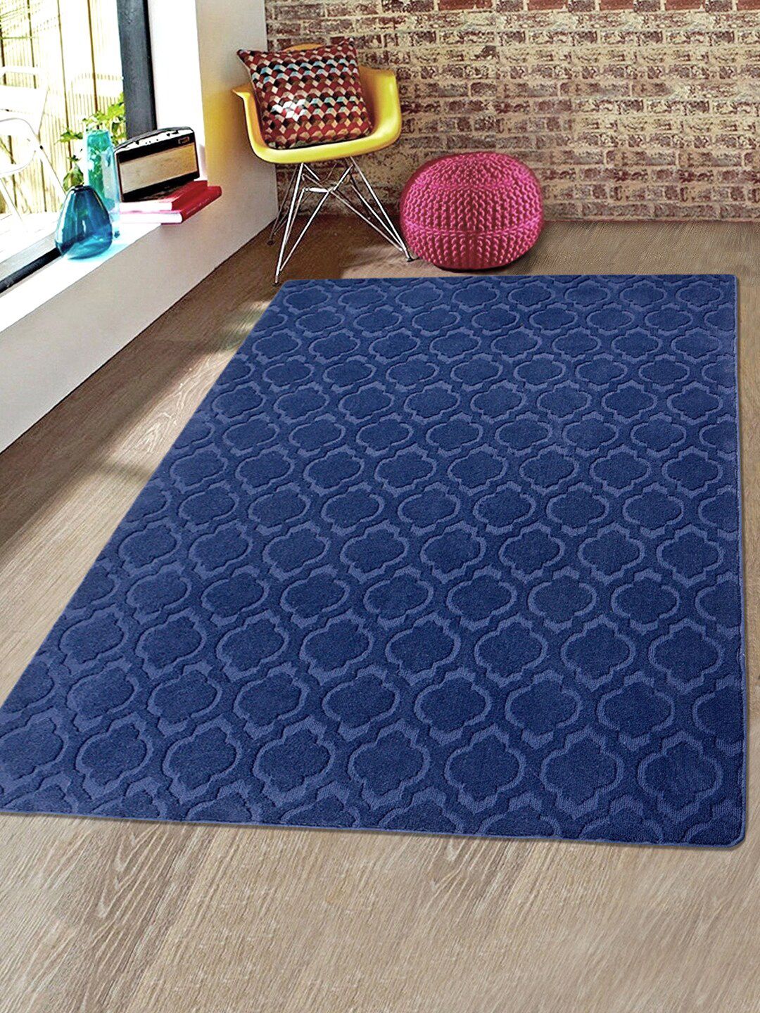 Saral Home Blue Self-Design Microfibre Anti-Skid Carpet Price in India