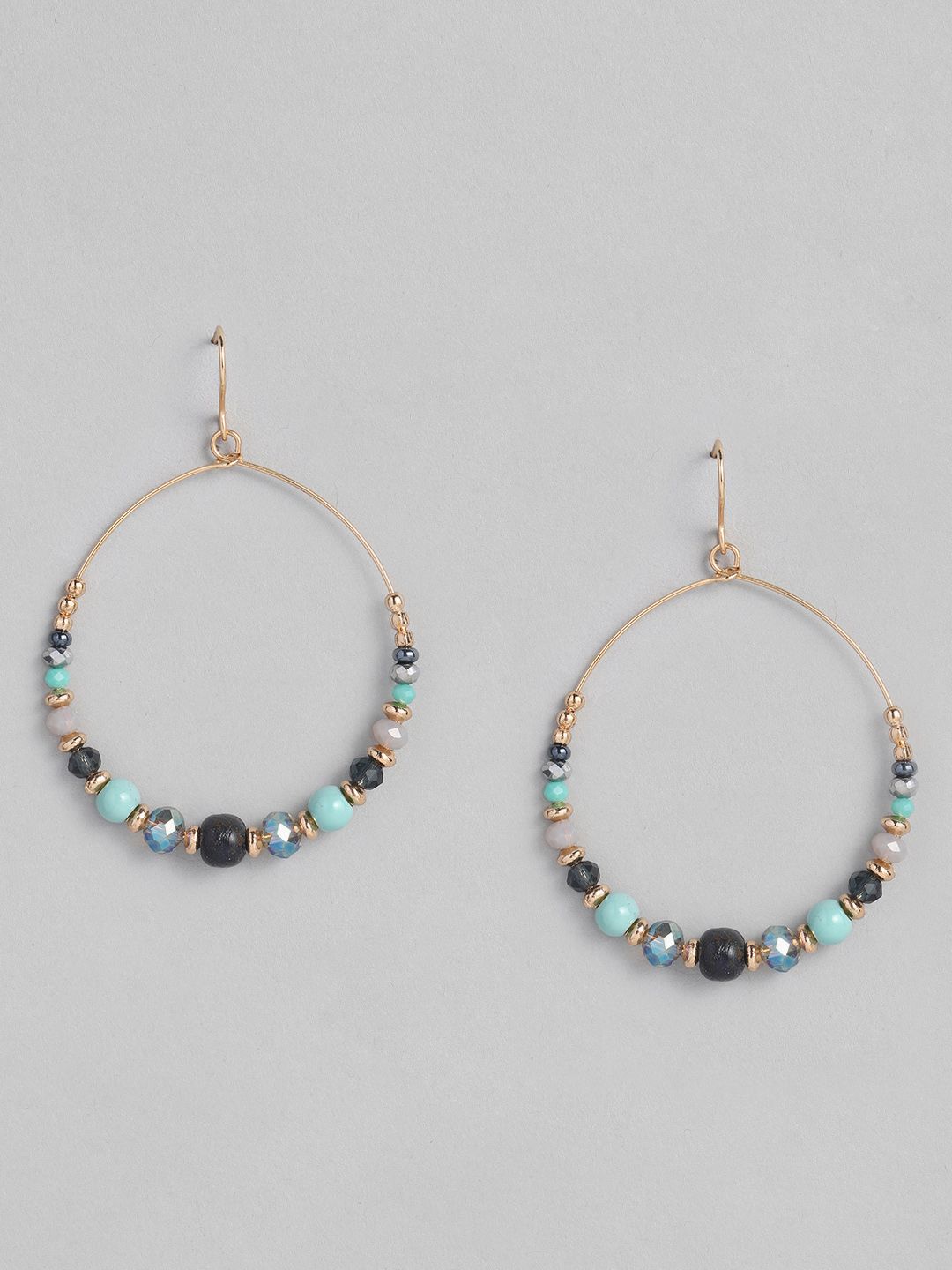 Accessorize Blue & Black Wild Country Beaded Circular Drop Earrings Price in India