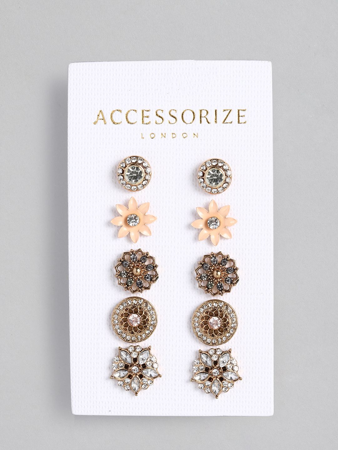 Accessorize Set of 5 Embellished Meadow Muse Geometric Studs Price in India