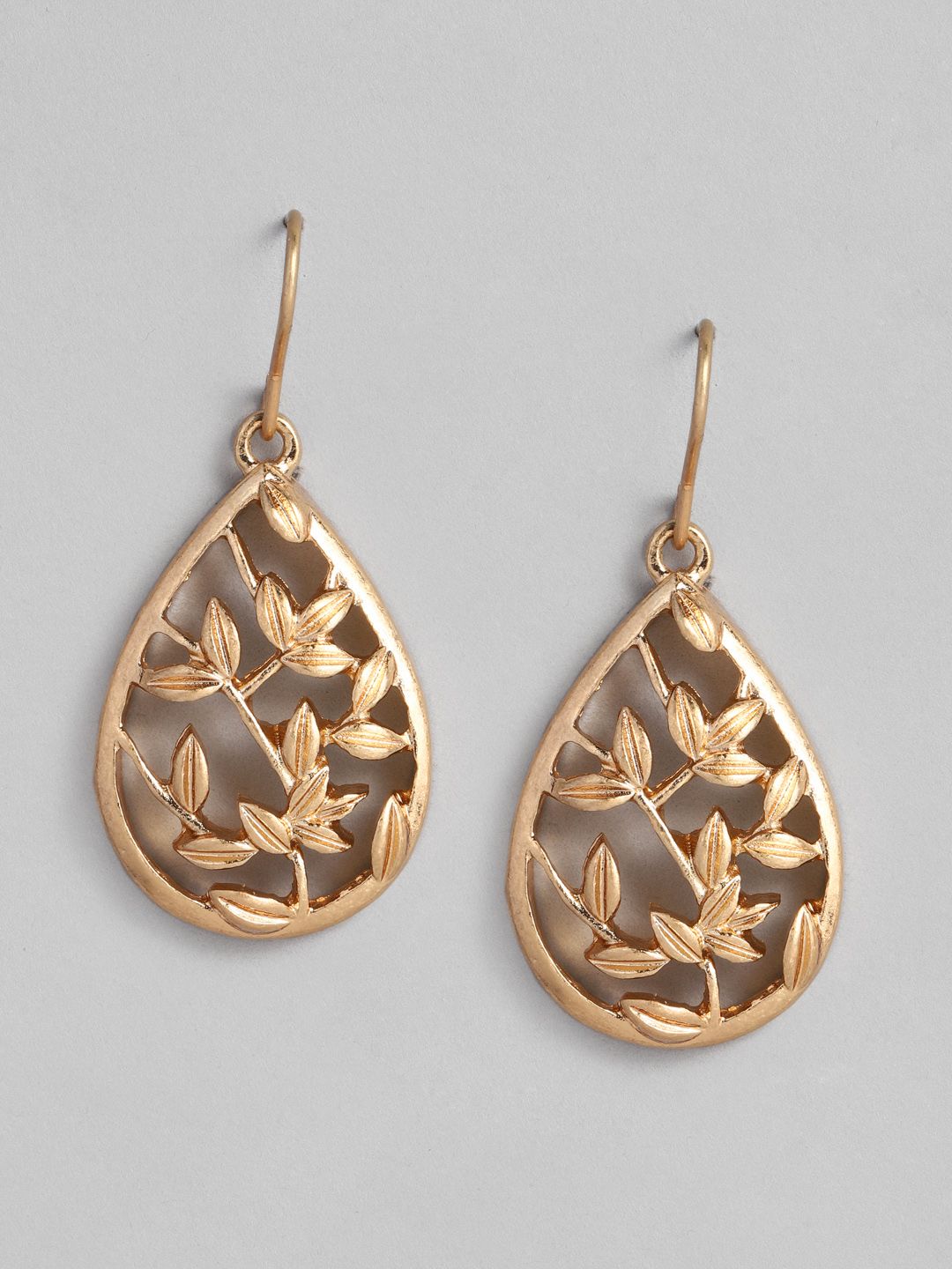 Accessorize Gold-Toned Leaf Teardrop Shaped Drop Earrings Price in India