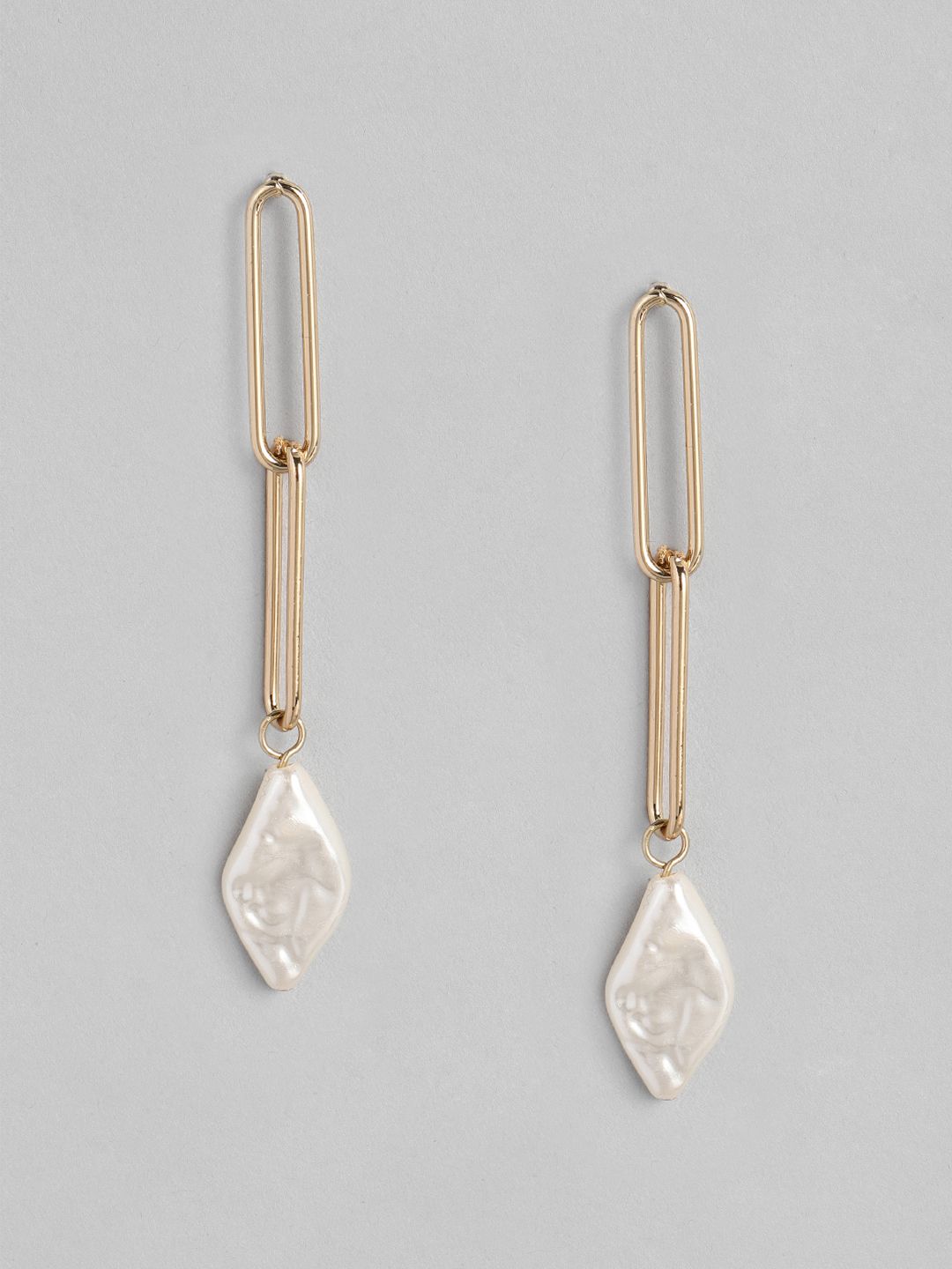 Accessorize Gold-Toned & White Freshwater Pearl Chain Contemporary Drop Earrings Price in India