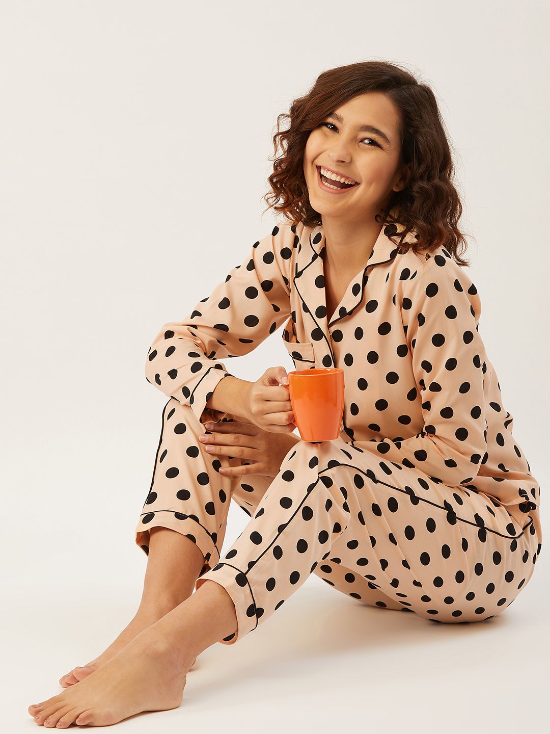 ANVI Be Yourself Women Peach Polka Dots Price in India