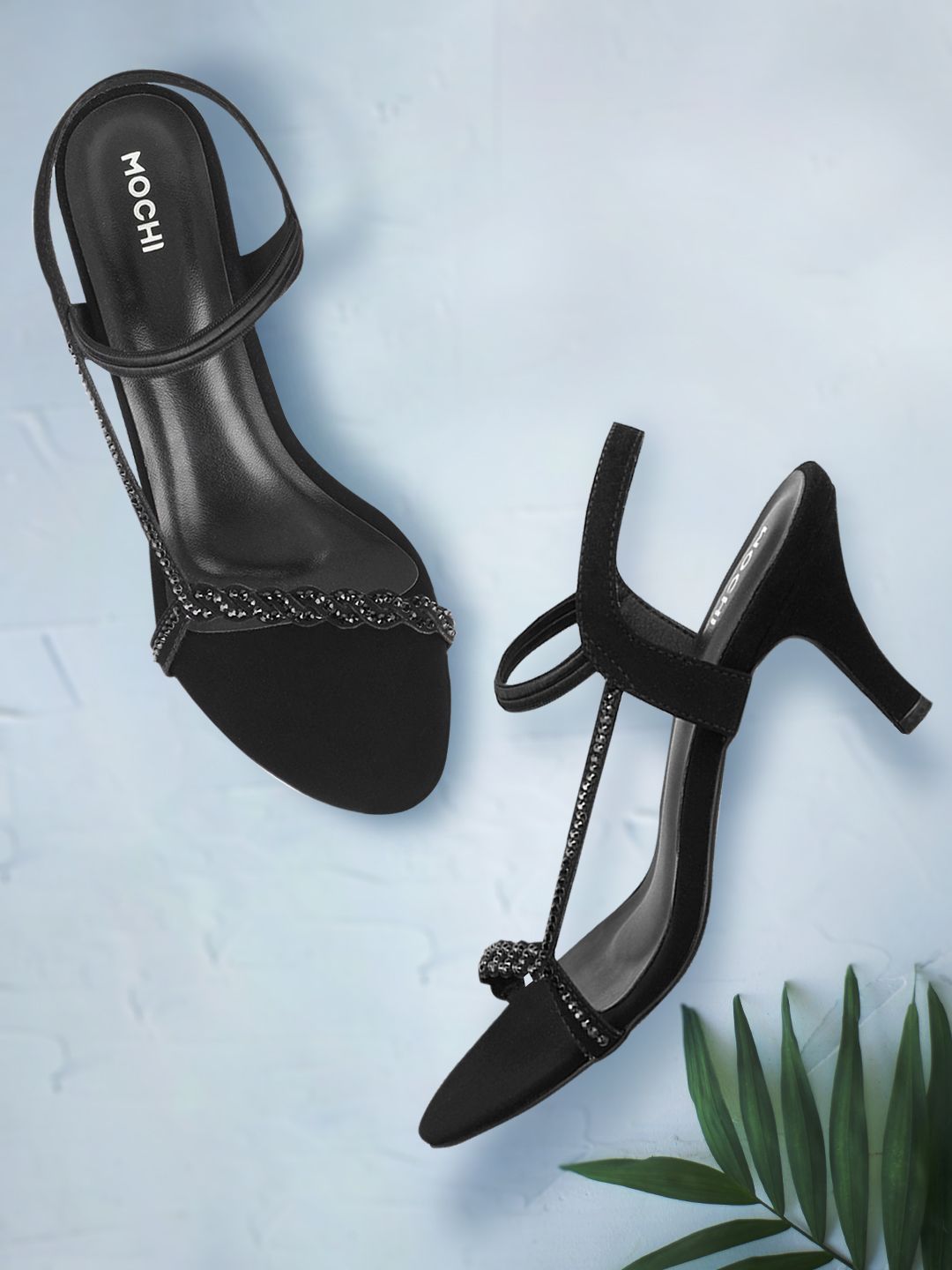 Mochi Women Black Embellished Slim Heels Price in India