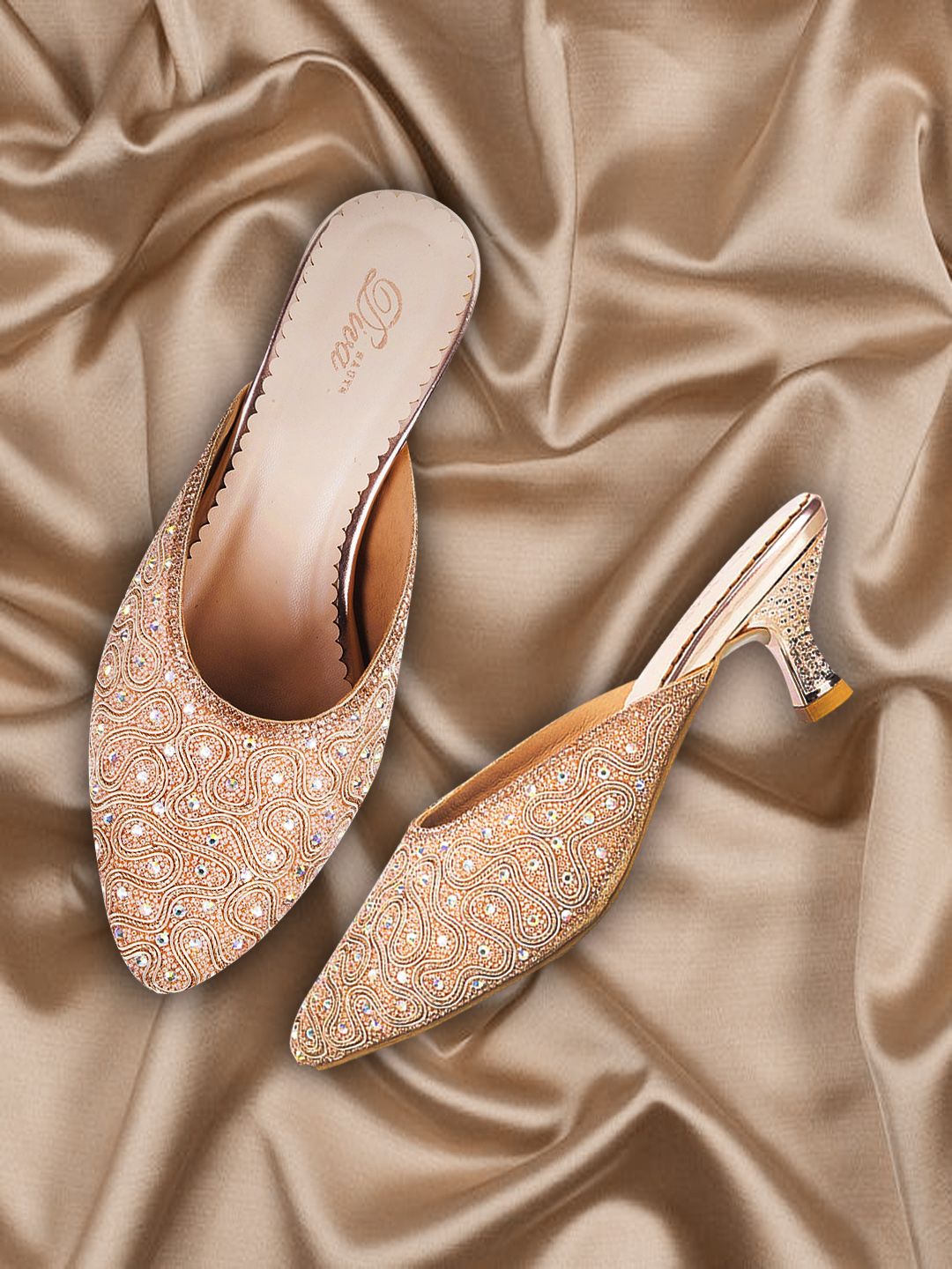 Mochi Women Gold-Toned Embellished Kitten Heels Price in India