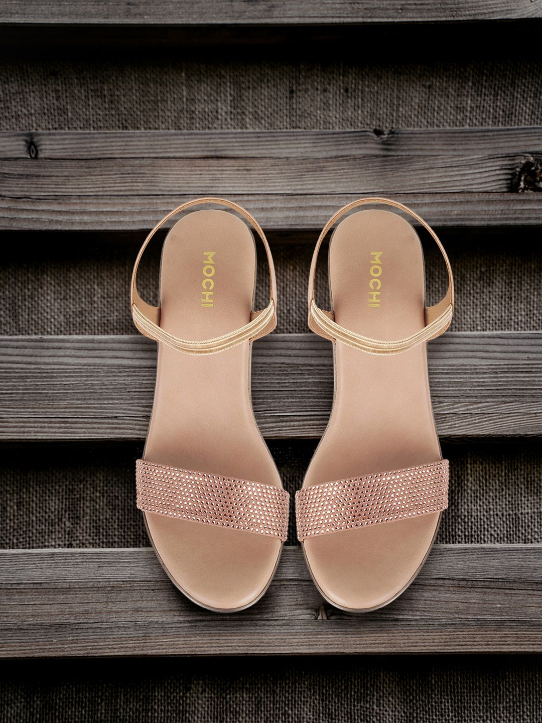 Mochi Women Peach-Coloured Embellished Wedges Price in India