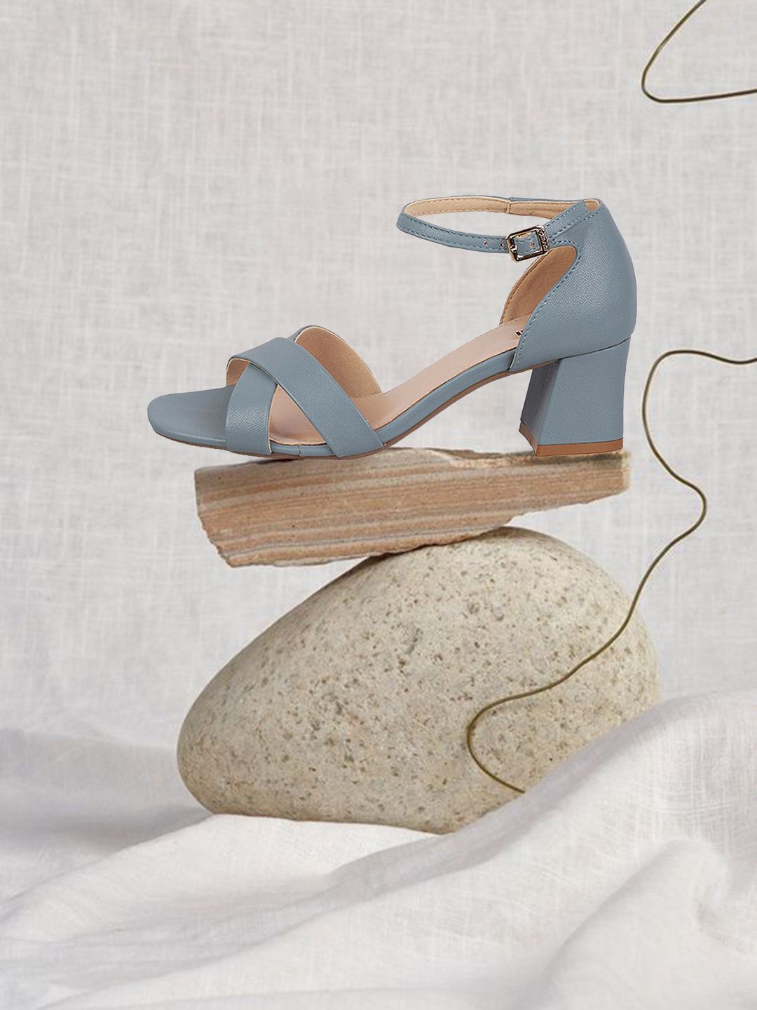 Mochi Women Blue Solid Block Heels Price in India