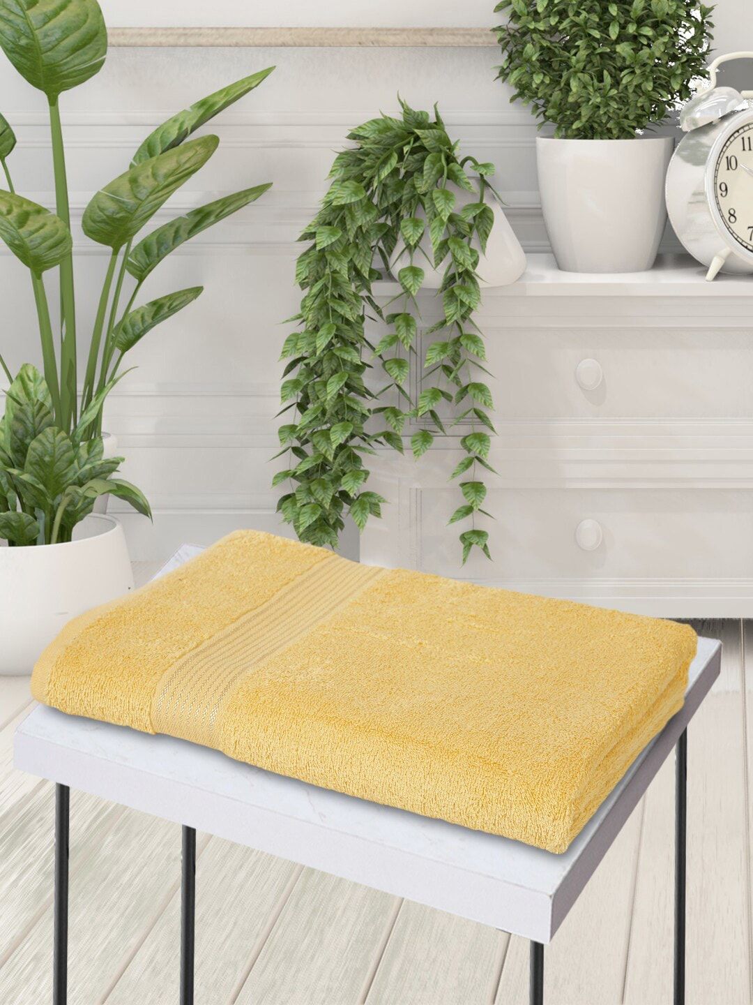 BIANCA Unisex Yellow Solid 380 GSM Bath Towel Price in India