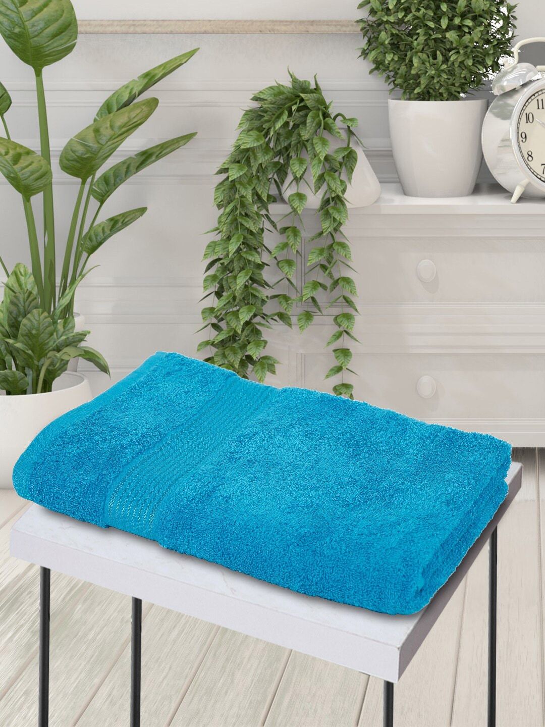 BIANCA Unisex Turquoise Blue Solid 380 GSM Bath Towel Price in India