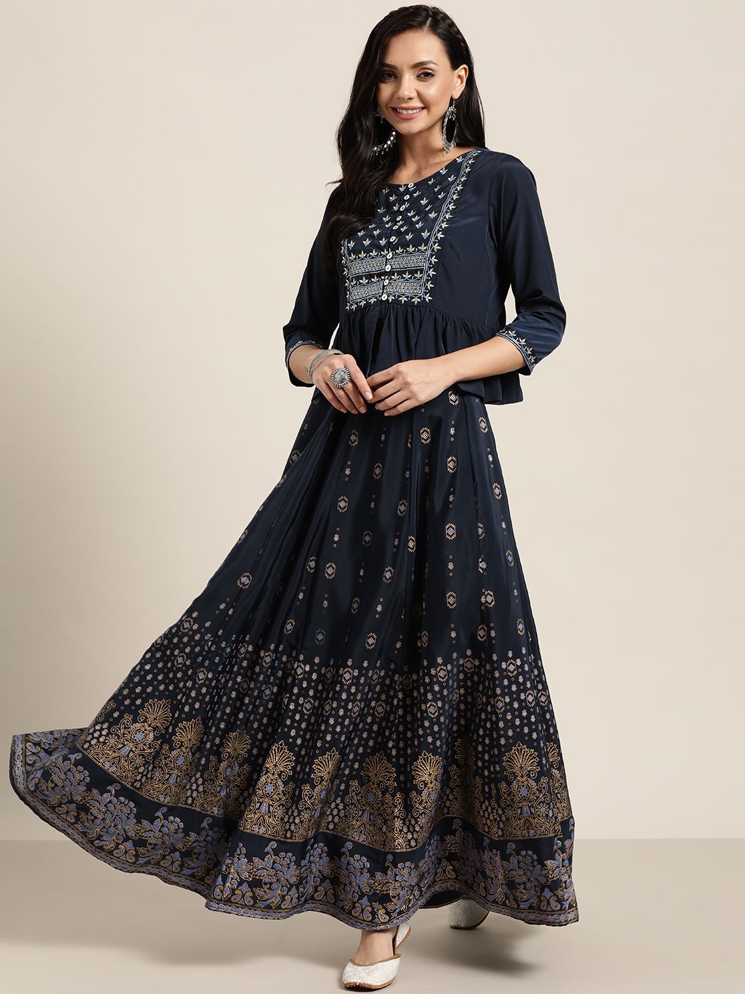 Sangria Navy Blue & White Embroidered Thread Work Ready to Wear Lehenga & Choli