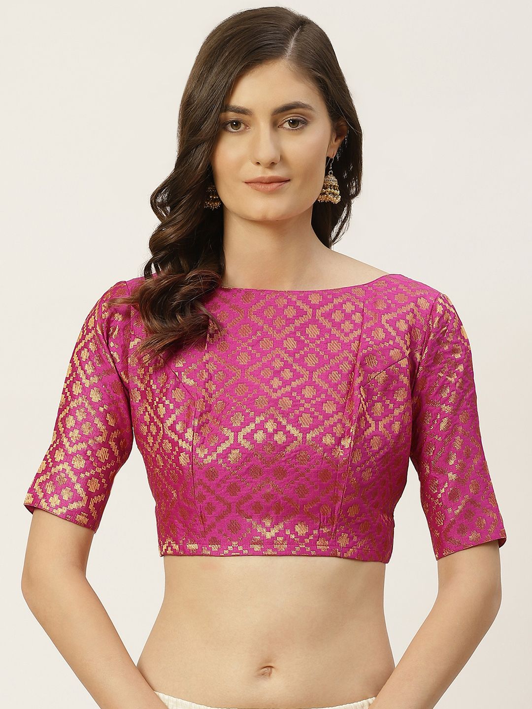 Studio Shringaar Pink & Golden Brocade Woven Design Saree Blouse Price in India