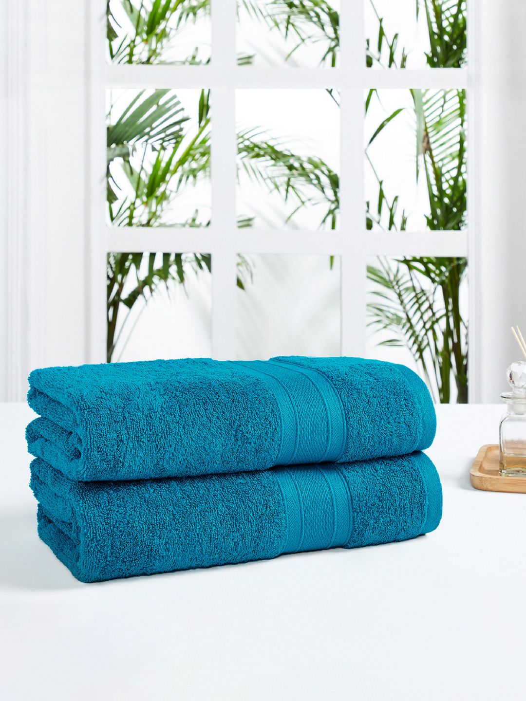 Trident Unisex Teal Blue 2 Piece Bath Towels Price in India