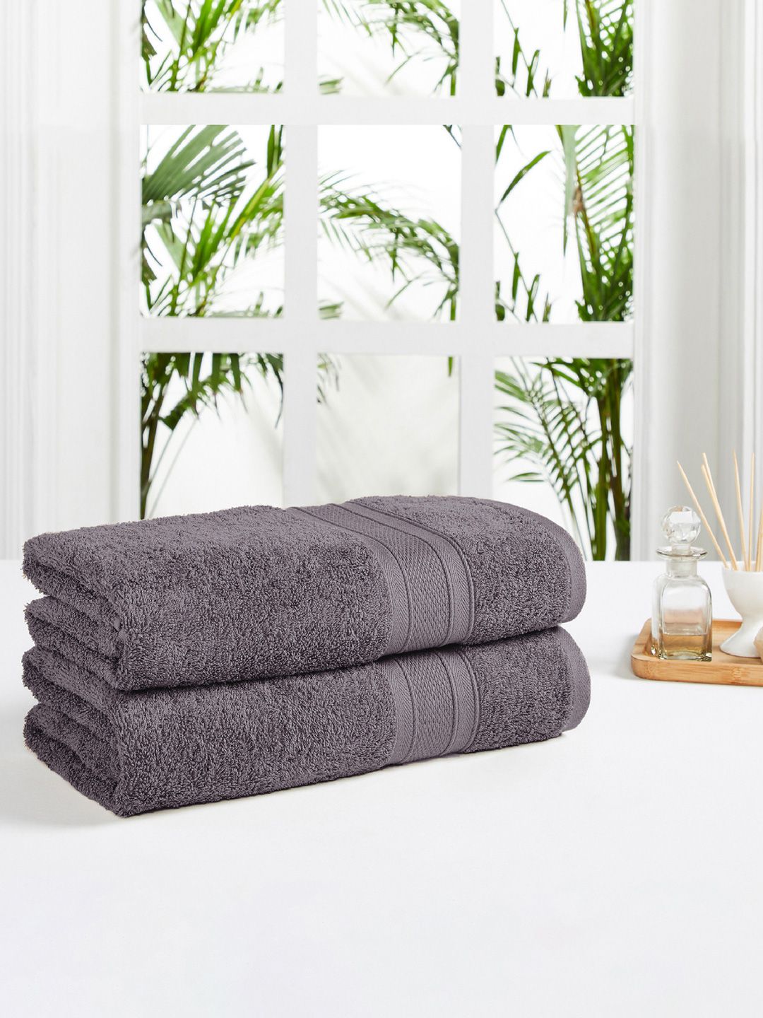Trident Charcoal Grey 2 Pcs Solid 500 GSM Bath Towel Set Price in India