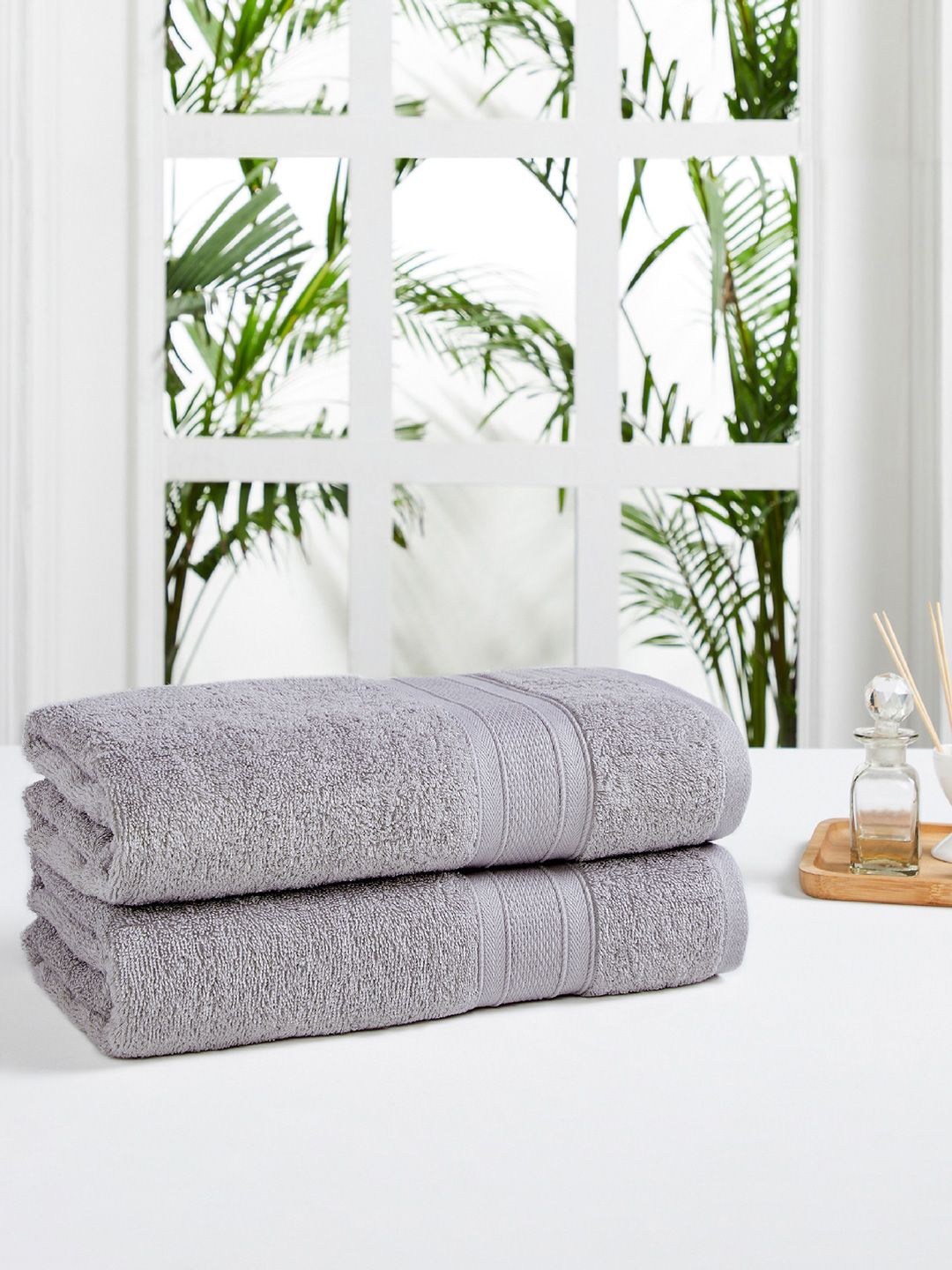 Trident Grey 2 Pcs Solid 500 GSM Bath Towels Price in India