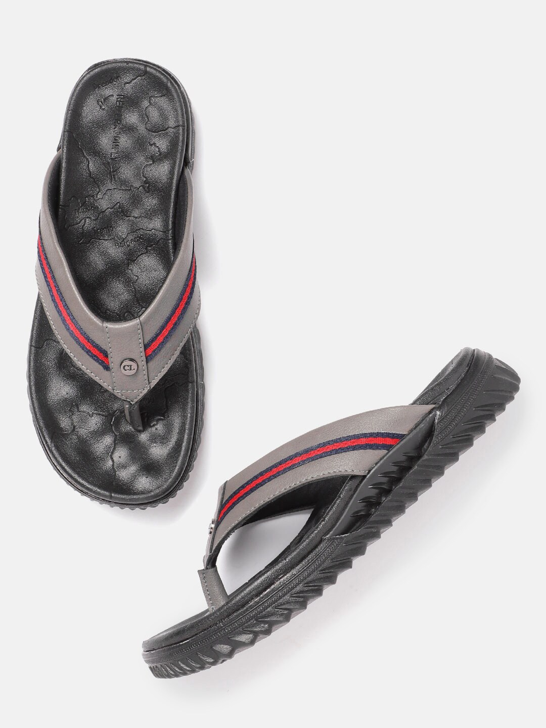 Carlton London Men Grey & Navy Blue Striped Comfort Sandals