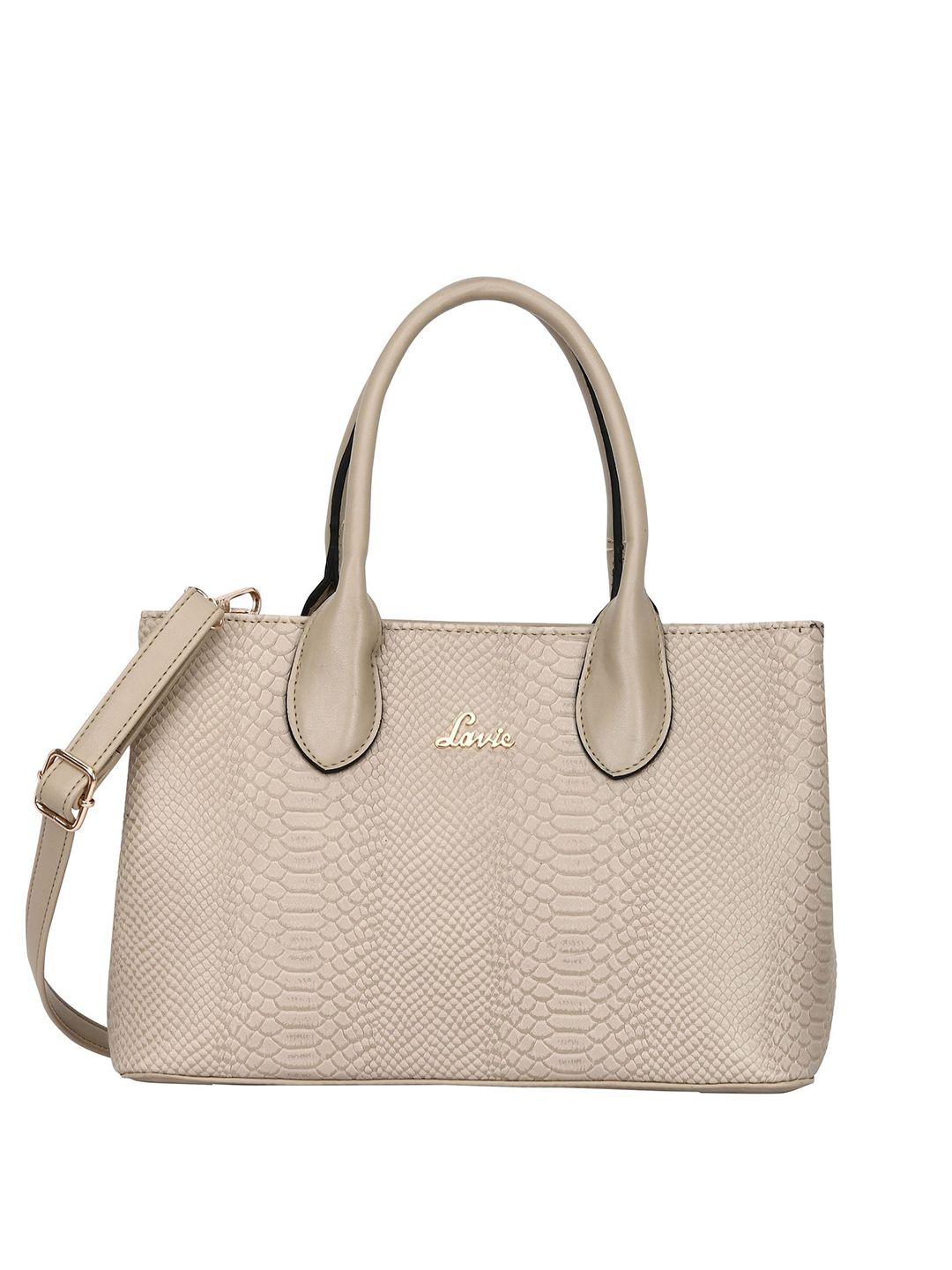 Lavie Beige Textured Handheld Bag with Detachable Sling Strap Price in India