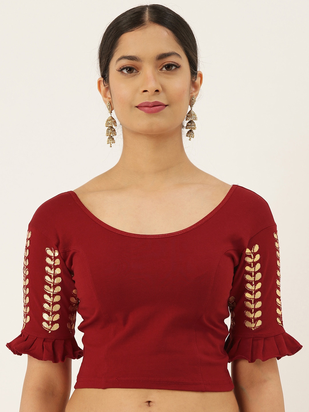 VASTRANAND Women Maroon Solid Stretchable Gotta Patti Work Saree Blouse Price in India