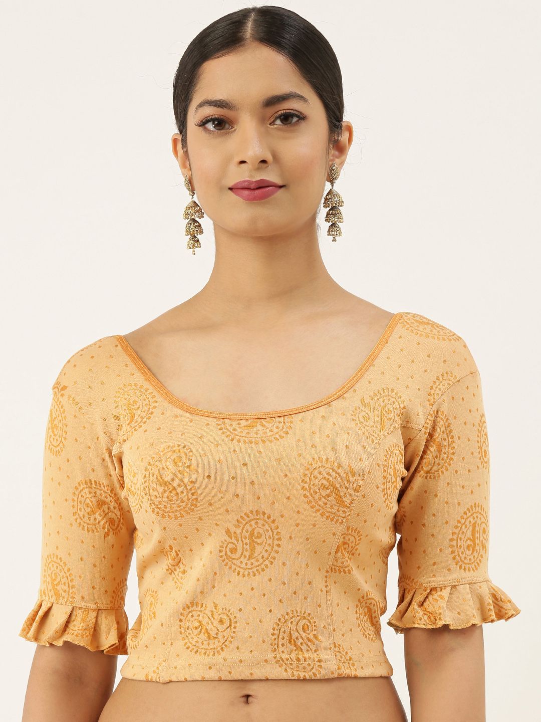 VASTRANAND Women Yellow Printed Stretchable Blouse Price in India