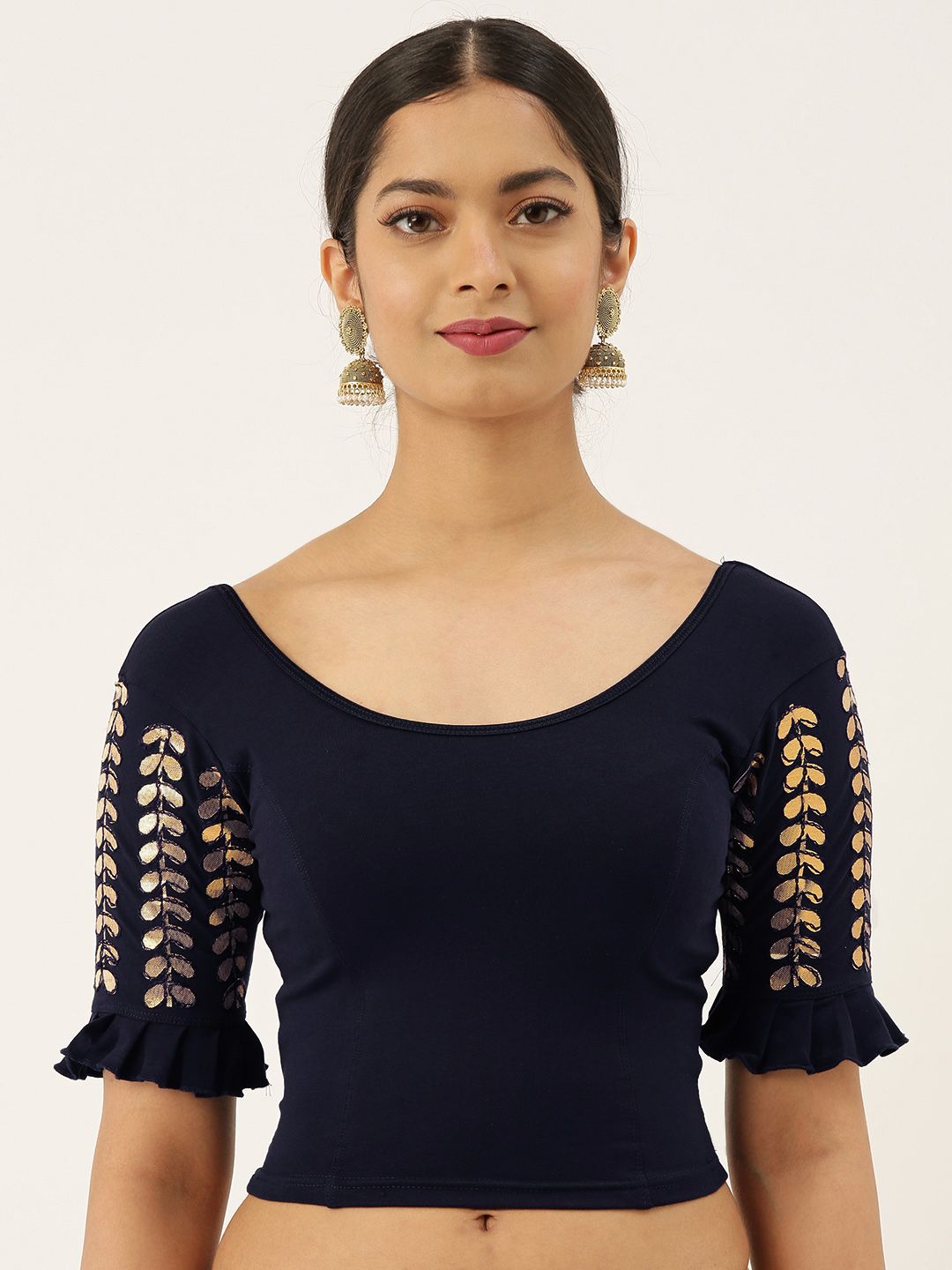 VASTRANAND Women Navy Blue Solid Stretchable Gotta Patti Work Saree Blouse Price in India
