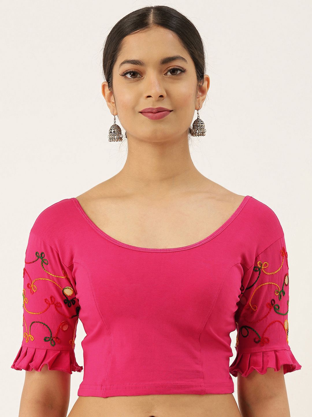 VASTRANAND Women Pink Solid Stretchable Ari Work Saree Blouse Price in India